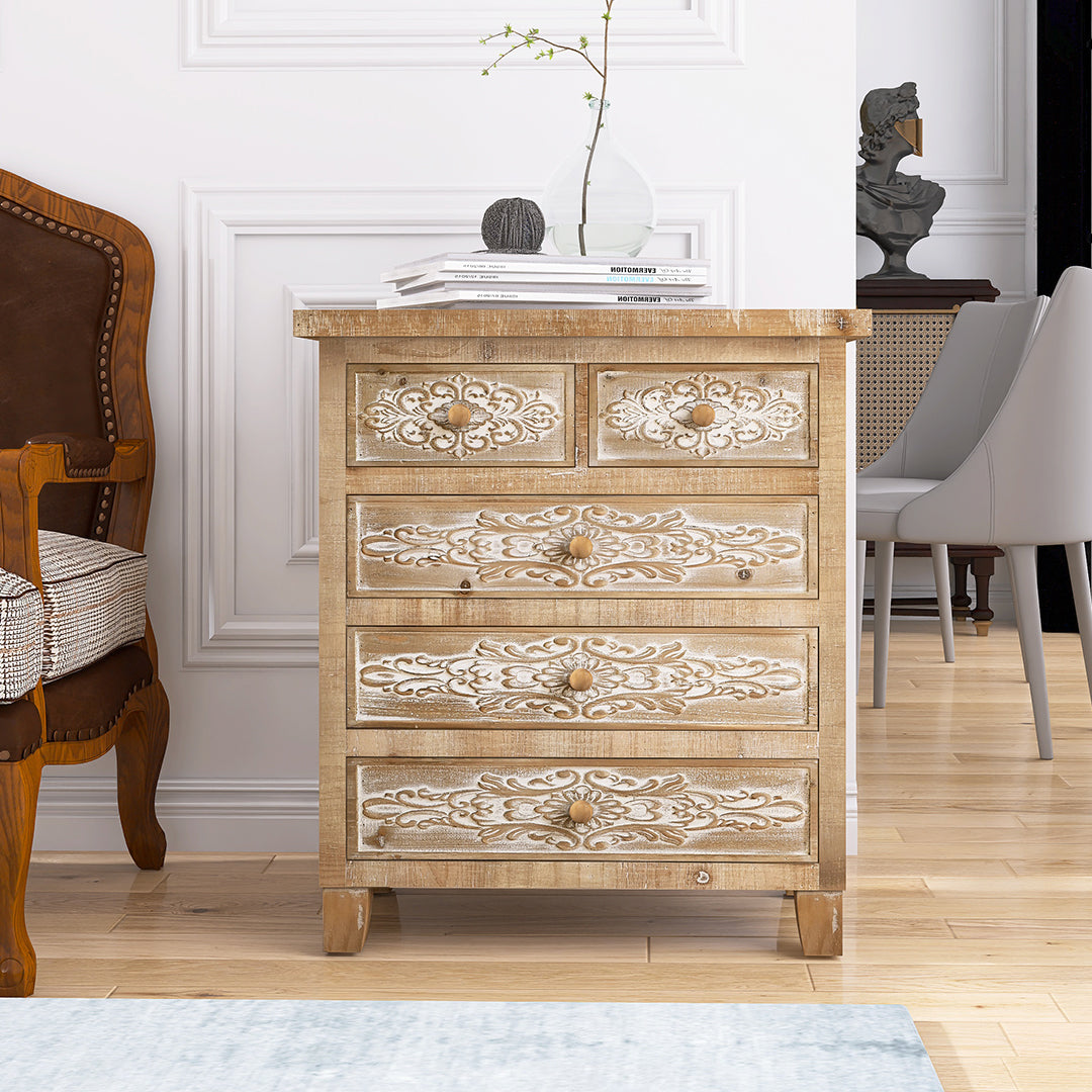 Storage Cabinet Retro Wooden Chest with 5-Drawer