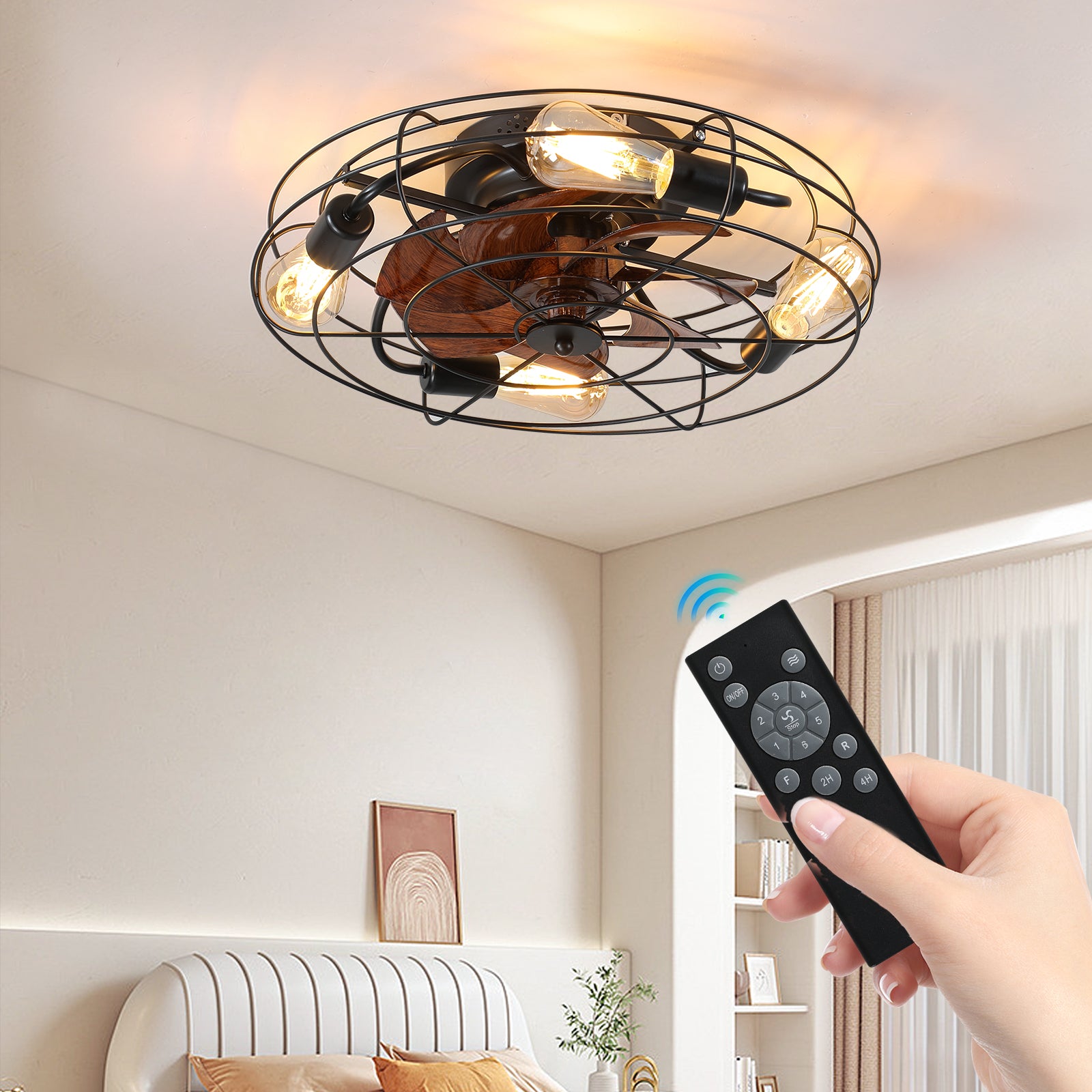20 in. W x 6 in. H Iron Ceiling Fan in Black with LED Lights