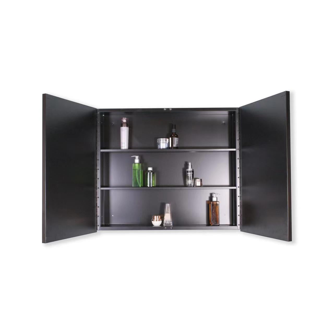 30 in. W x 26 in. H Black Framed Wall Mounted or Recessed Bathroom Medicine Cabinet with Mirror