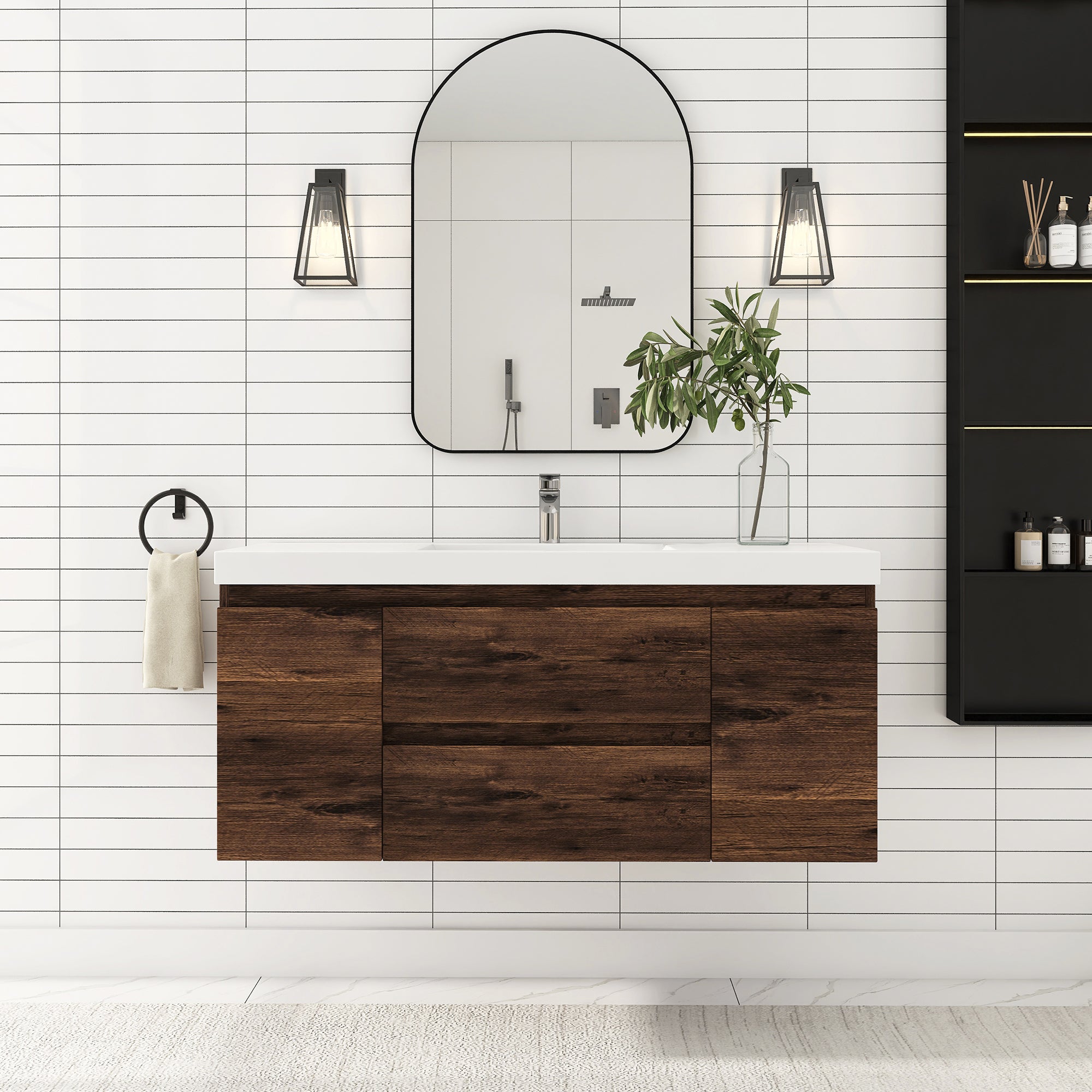 Wall-Mounted 2-drawer Bathroom Vanity Set with Integrated Resin Sink