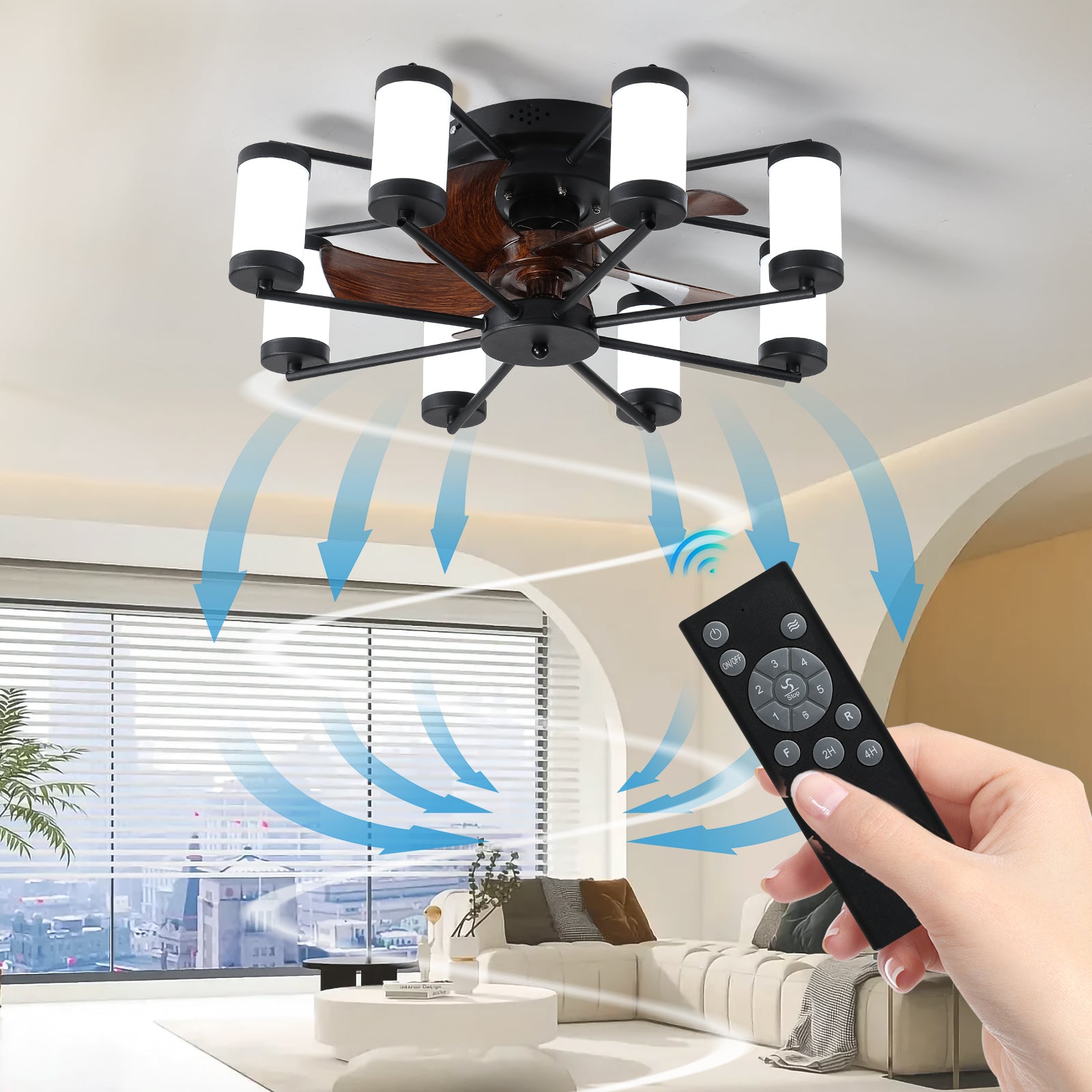 20 in. W x 6 in. H Iron Ceiling Fan in Black with LED Lights