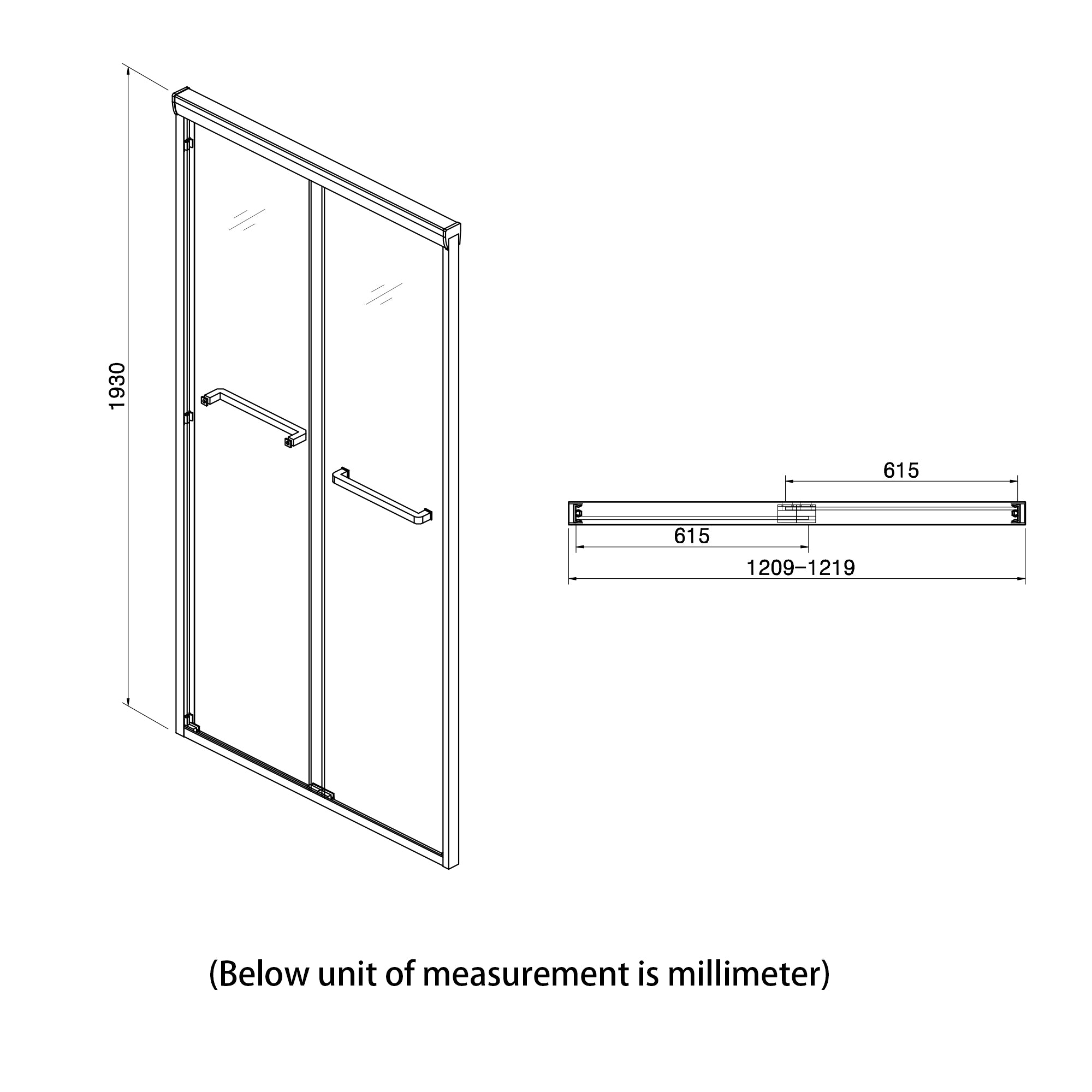 48 in. W x 76 in. H Semi-Frameless Shower Doors Double Sliding