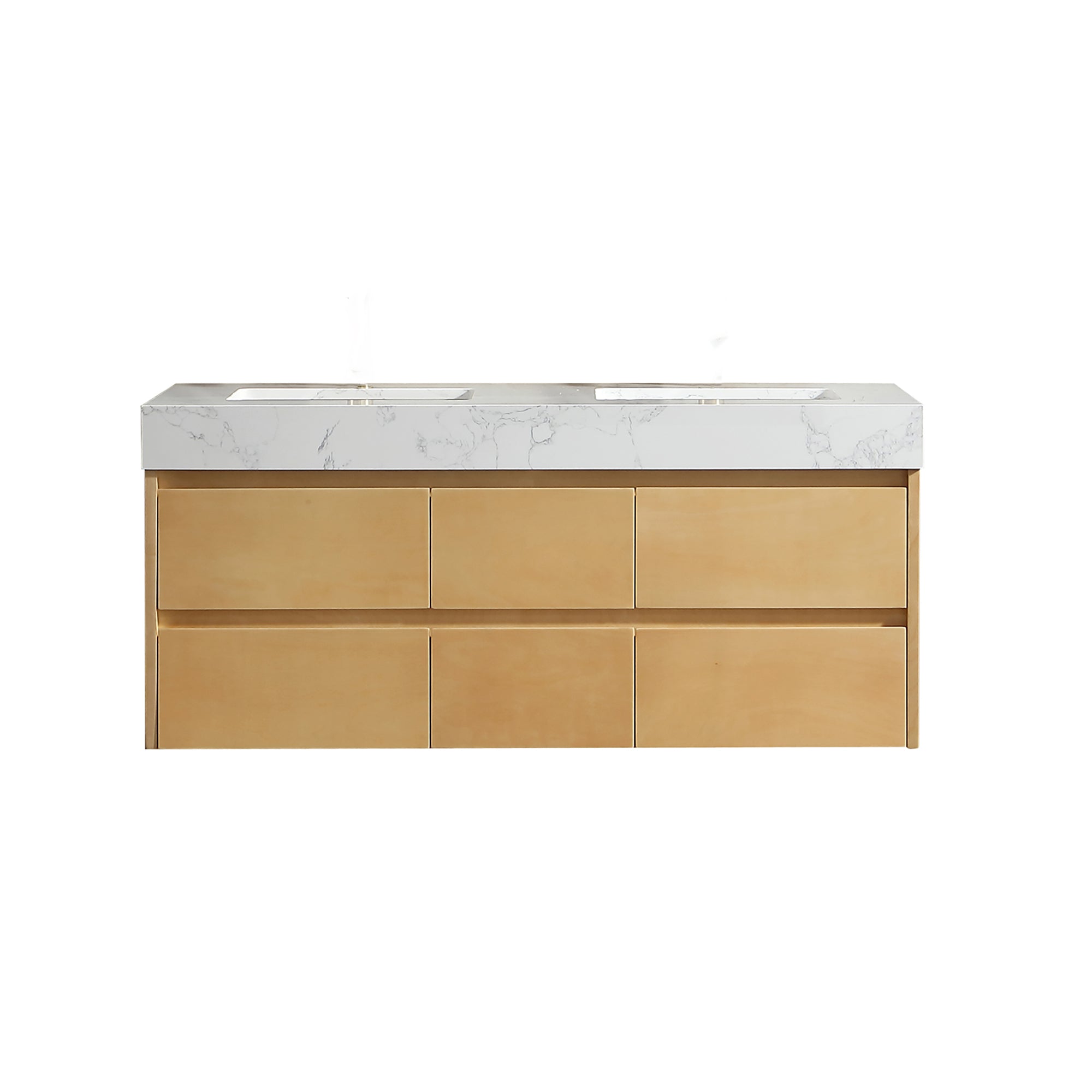 36 Inch Solid Wood Wall-Mounted Bathroom Vanity Set in Maple with Engineered Stone and Ceramic Sink