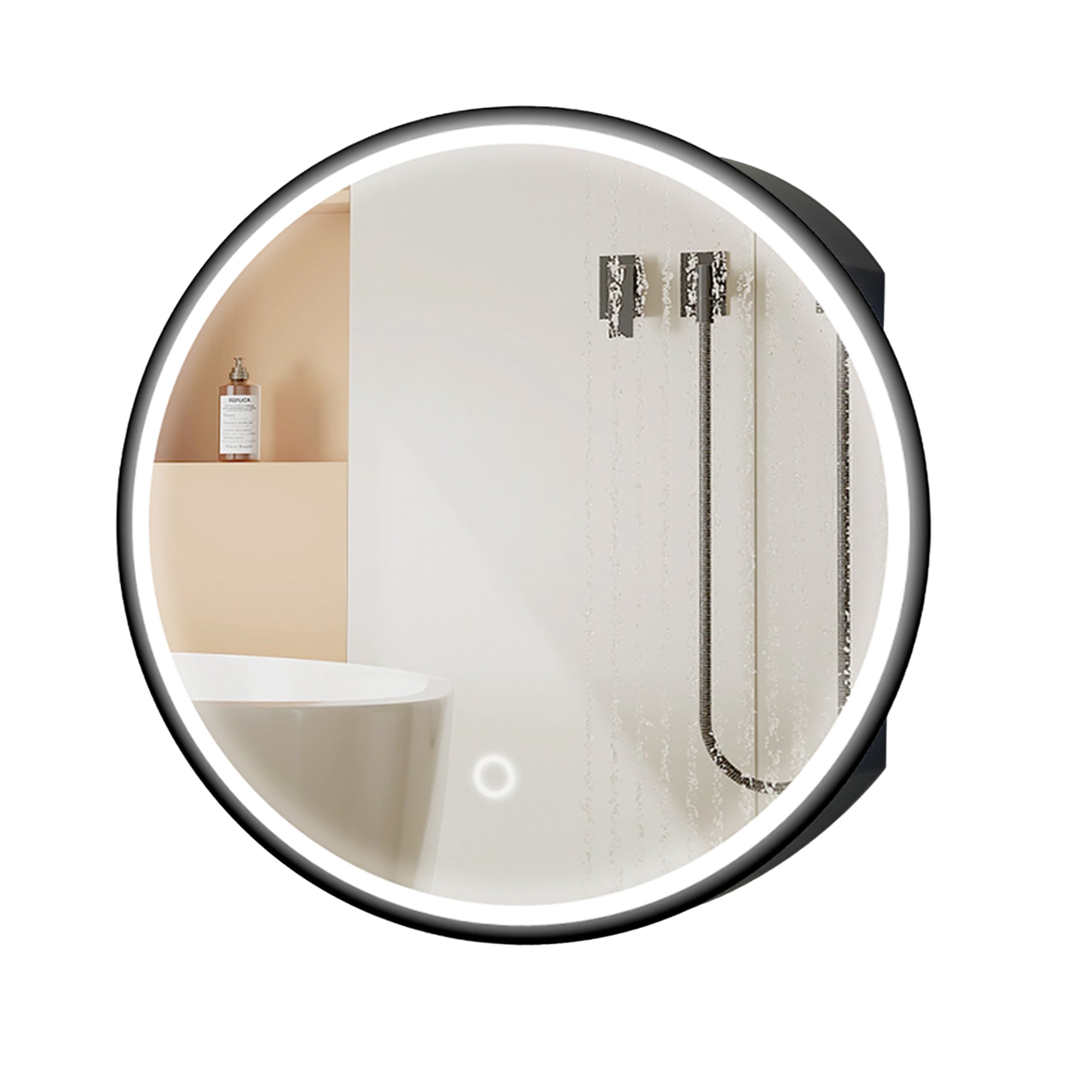 24" Round Aluminum Surface Mounted LED Medicine Cabinet with Doors and Shelves