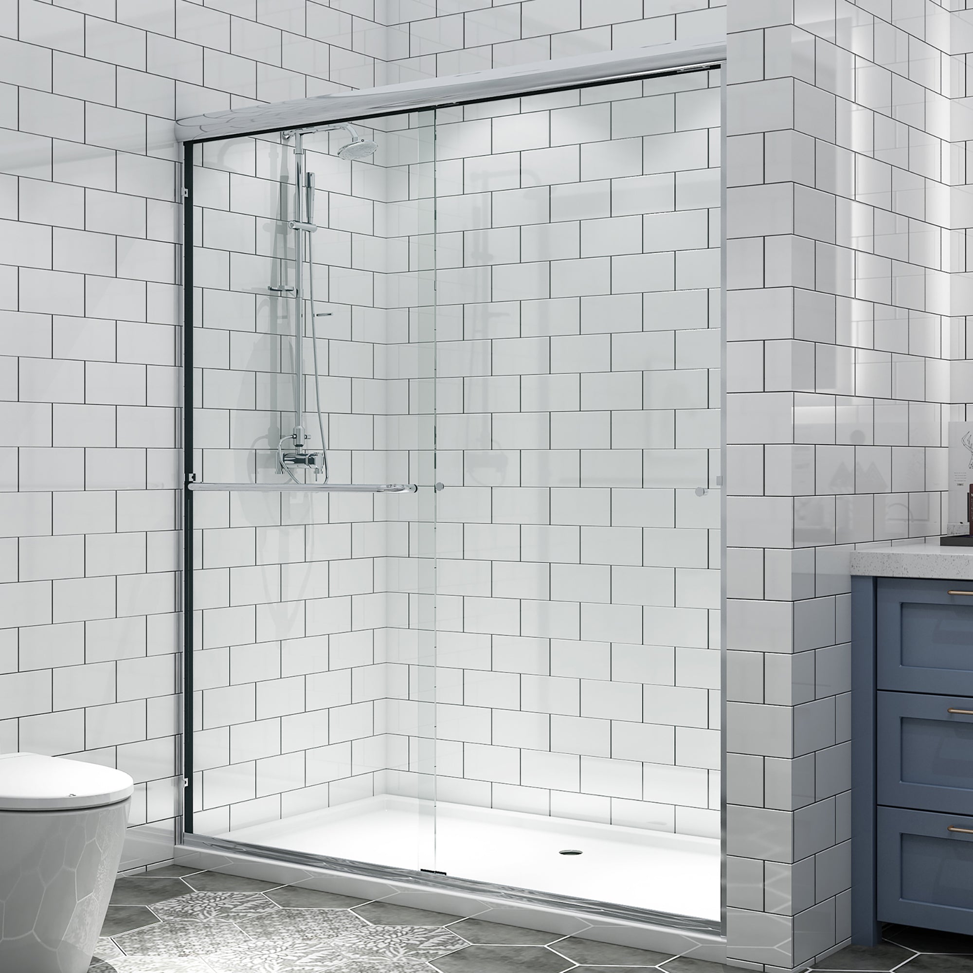 34 in. W X 72 in. H Semi-Frameless Pivot Shower Door in Matte Black with Clear Glass