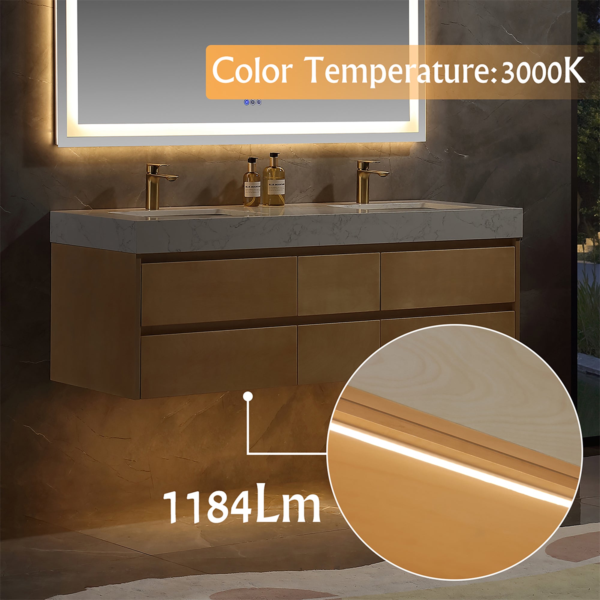 36 Inch Solid Wood Wall-Mounted Bathroom Vanity Set in Maple with Engineered Stone and Ceramic Sink