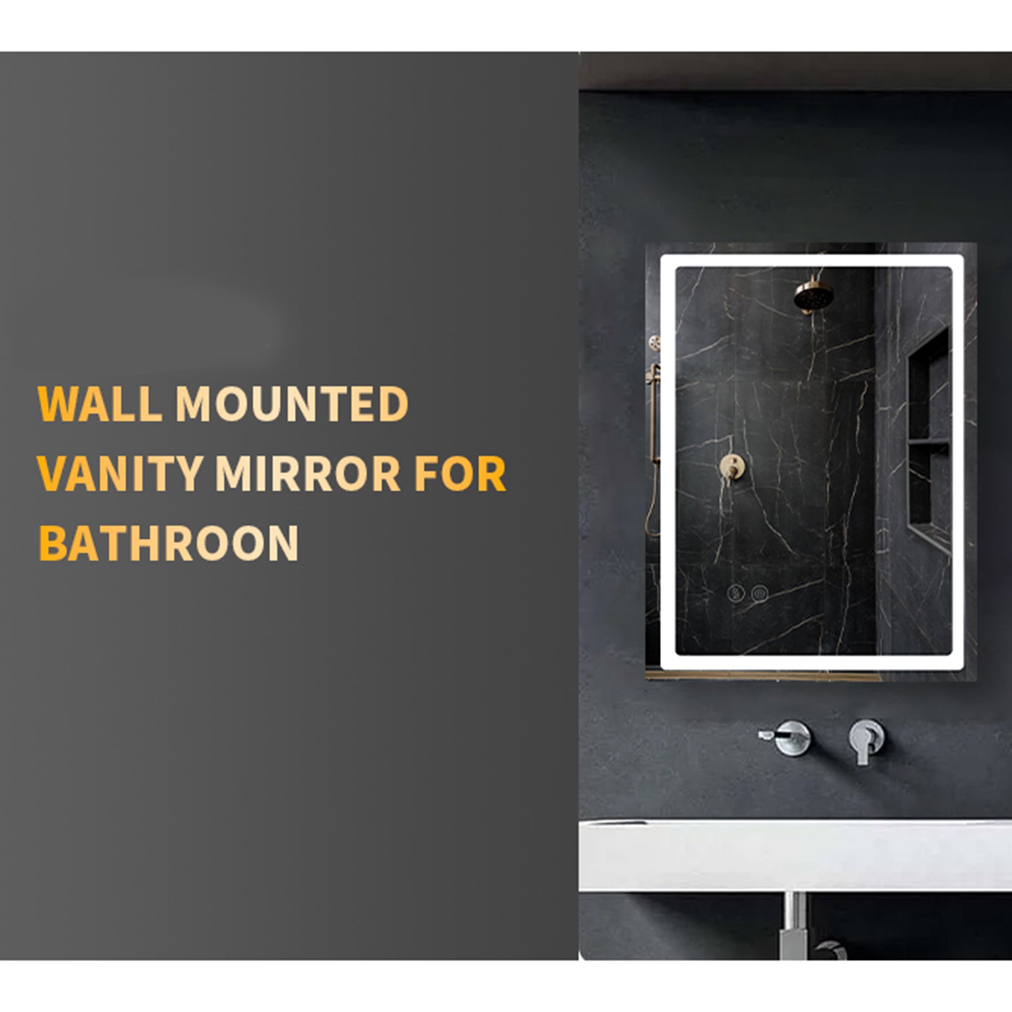 24 Inch Rectangular Framed Anti-Fog Wall Mounted LED Bathroom Vanity Mirror in White