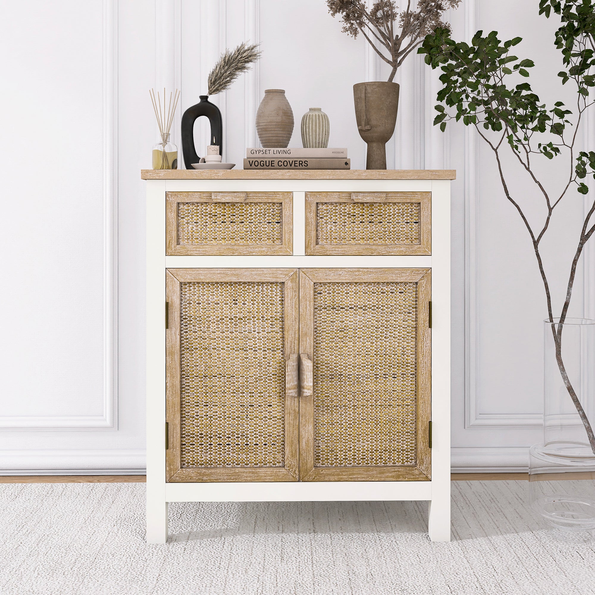 17 Inch 1-door Accent Cabinet in Natural with White Wash
