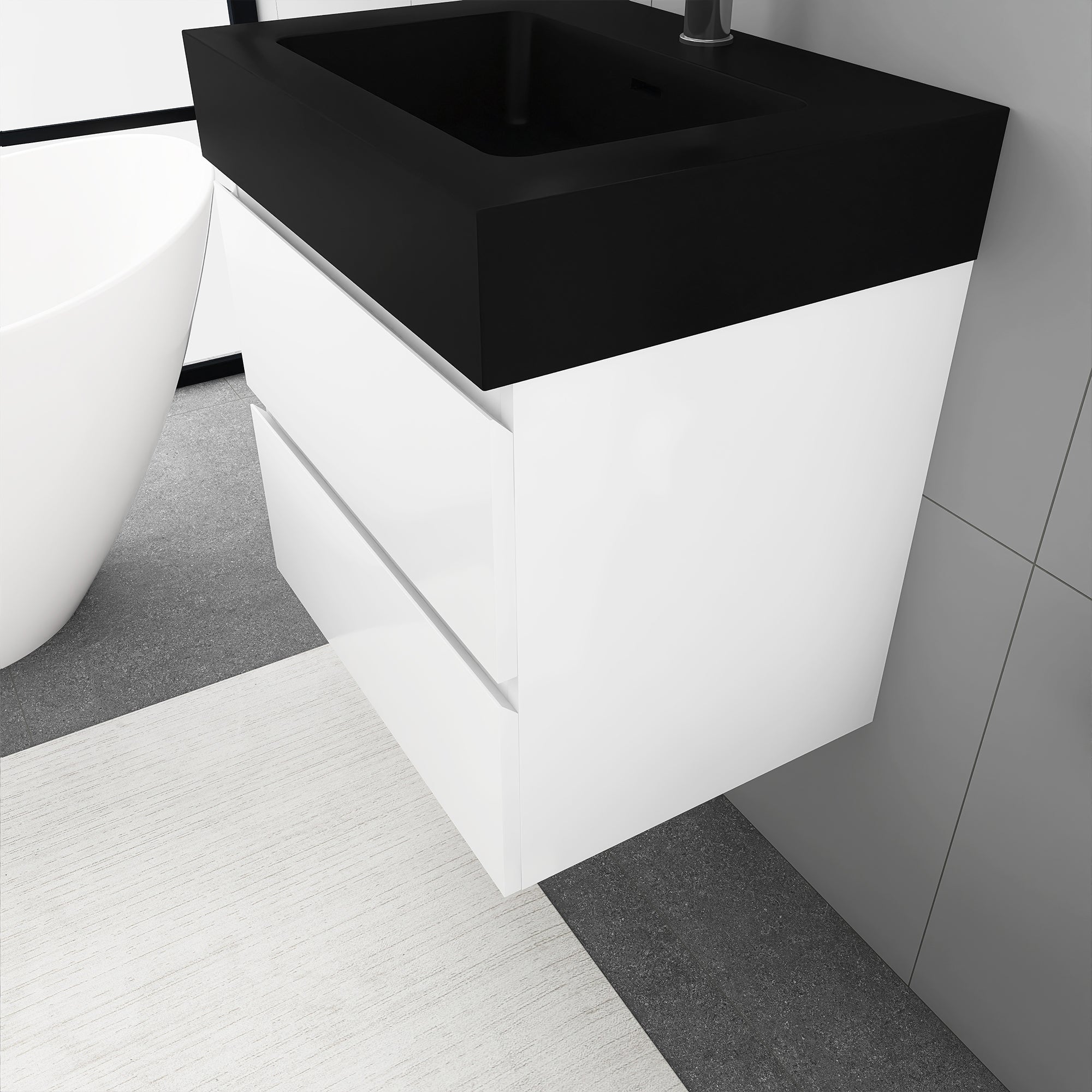 Staykiwi Wall-Mounted Bathroom Vanity Set with Black Integrated Solid Surface Sink