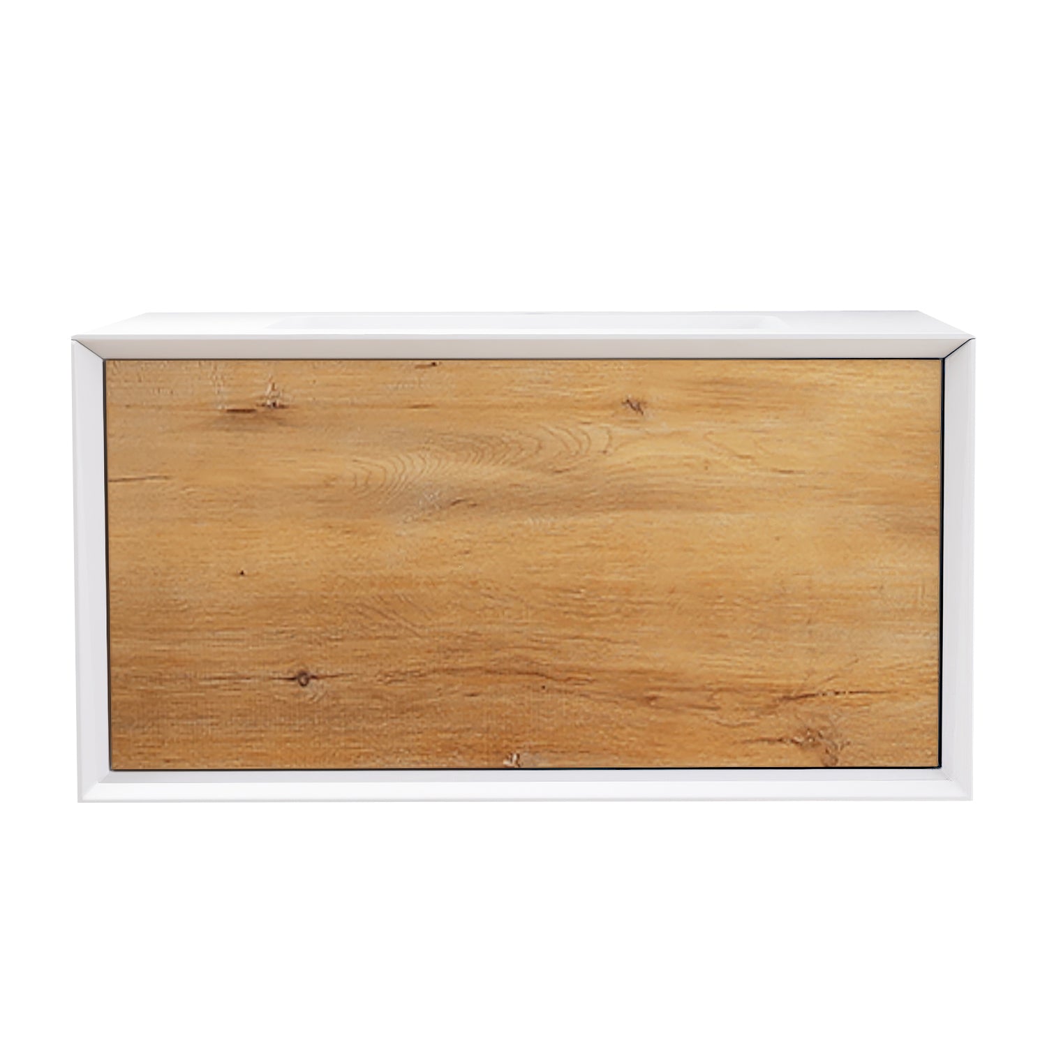 24 in./30 in./36 in. Wall-Mounted 1-drawer Bathroom Vanity Set in White and Oak with Integrated Solid Surface Sink
