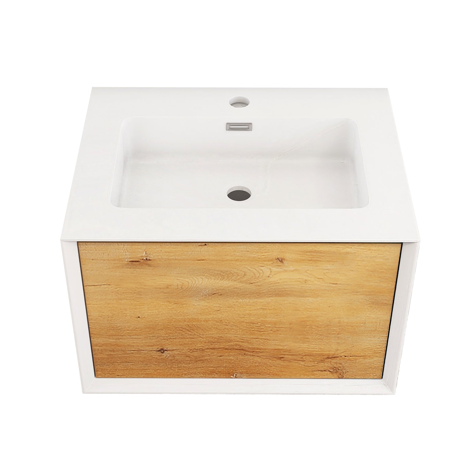24 in./30 in./36 in. Wall-Mounted 1-drawer Bathroom Vanity Set in White and Oak with Integrated Solid Surface Sink