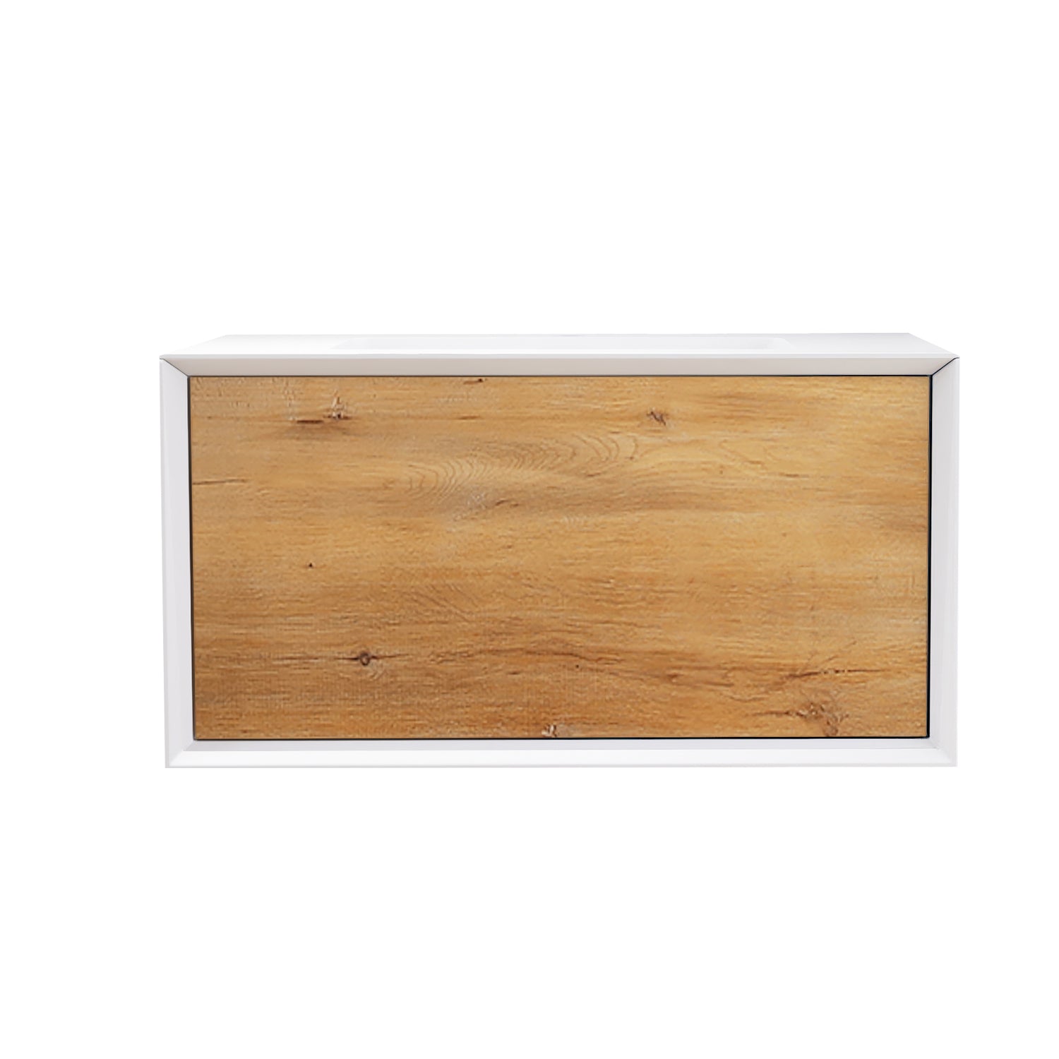 24 in./30 in./36 in. Wall-Mounted 1-drawer Bathroom Vanity Set in White and Oak with Integrated Solid Surface Sink