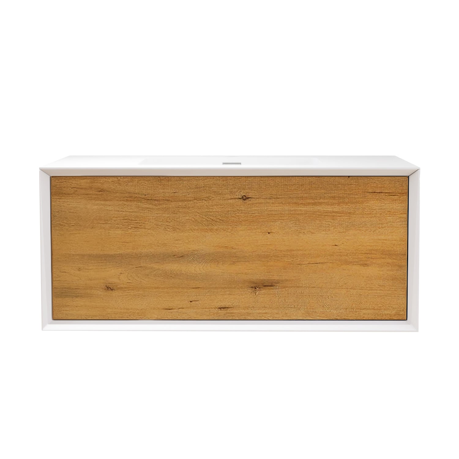 24 in./30 in./36 in. Wall-Mounted 1-drawer Bathroom Vanity Set in White and Oak with Integrated Solid Surface Sink