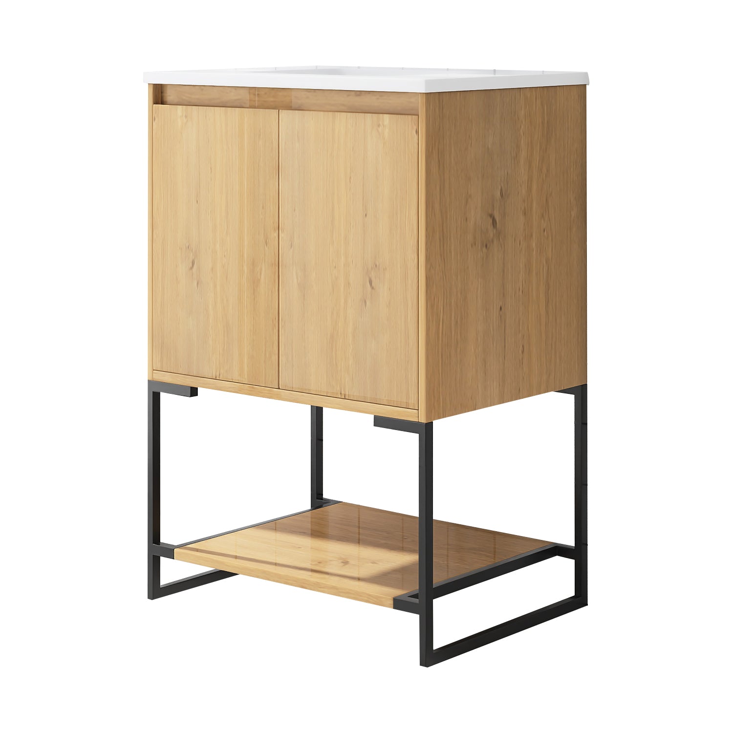 24 in.OAK-W Freestanding Bathroom Vanity Set with Integrated Sink