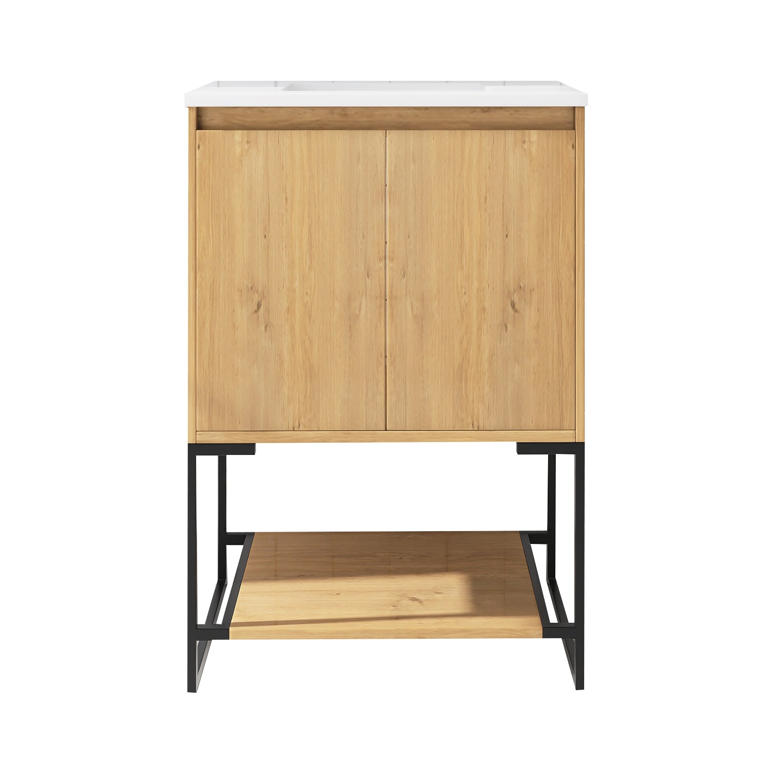 24 in.OAK-W Freestanding Bathroom Vanity Set with Integrated Sink