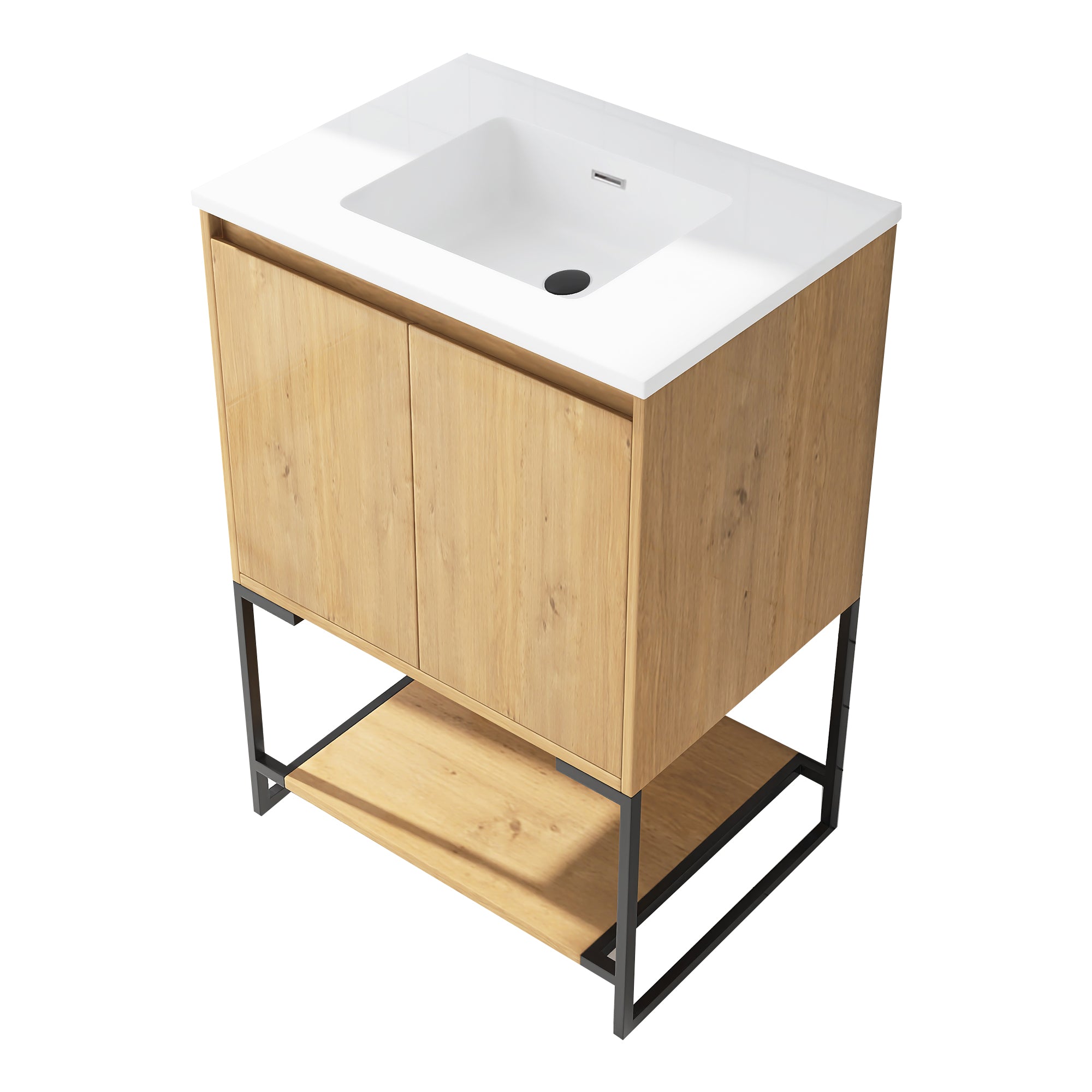 24 in.OAK-W Freestanding Bathroom Vanity Set with Integrated Sink