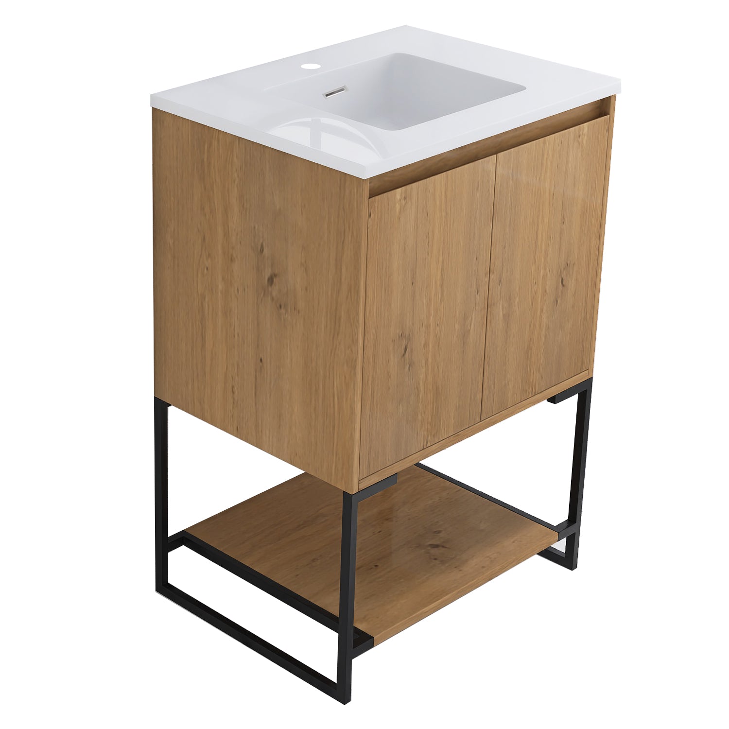 24 in.OAK-W Freestanding Bathroom Vanity Set with Integrated Sink
