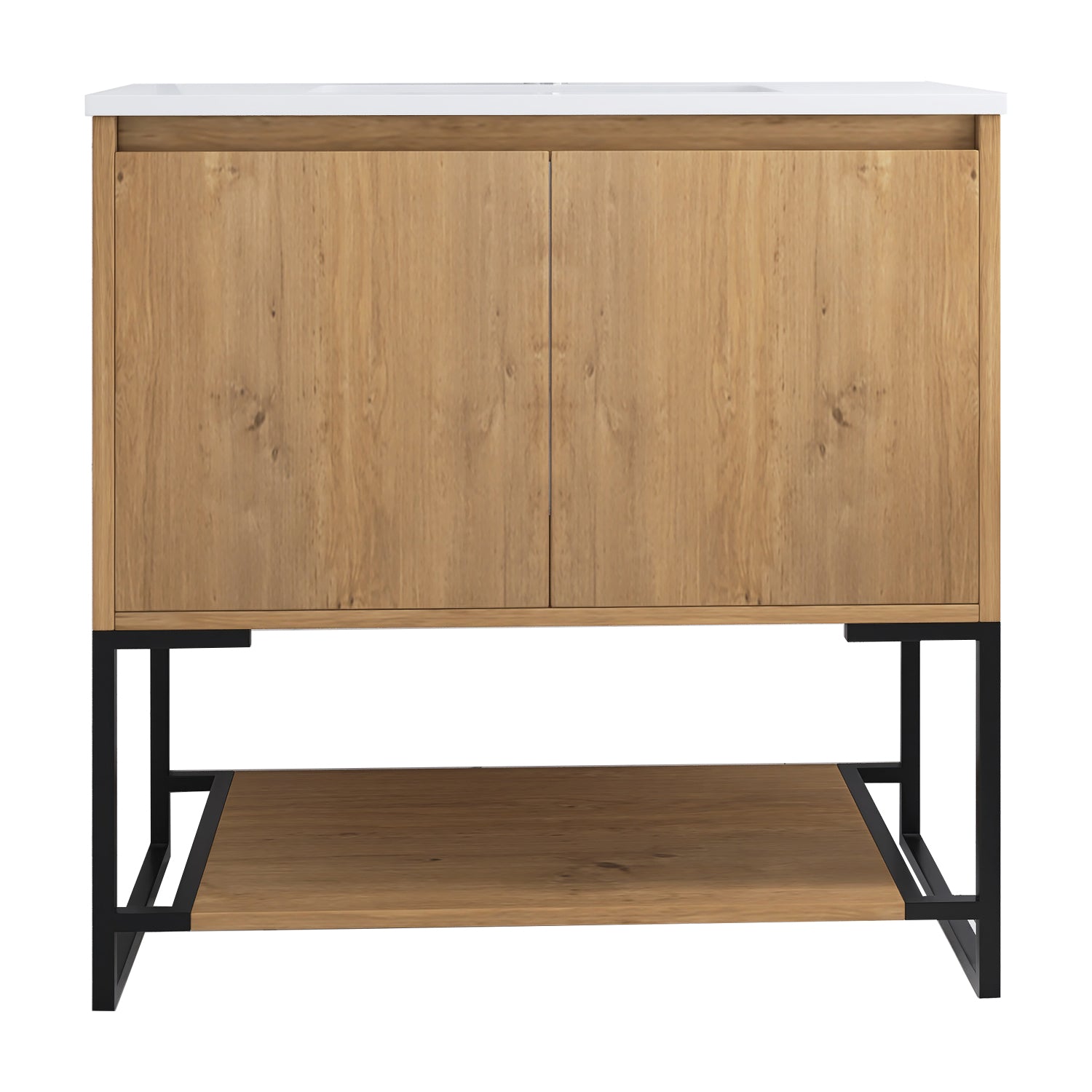 36 in. OAK-W Freestanding Bathroom Vanity Set with Integrated Sink