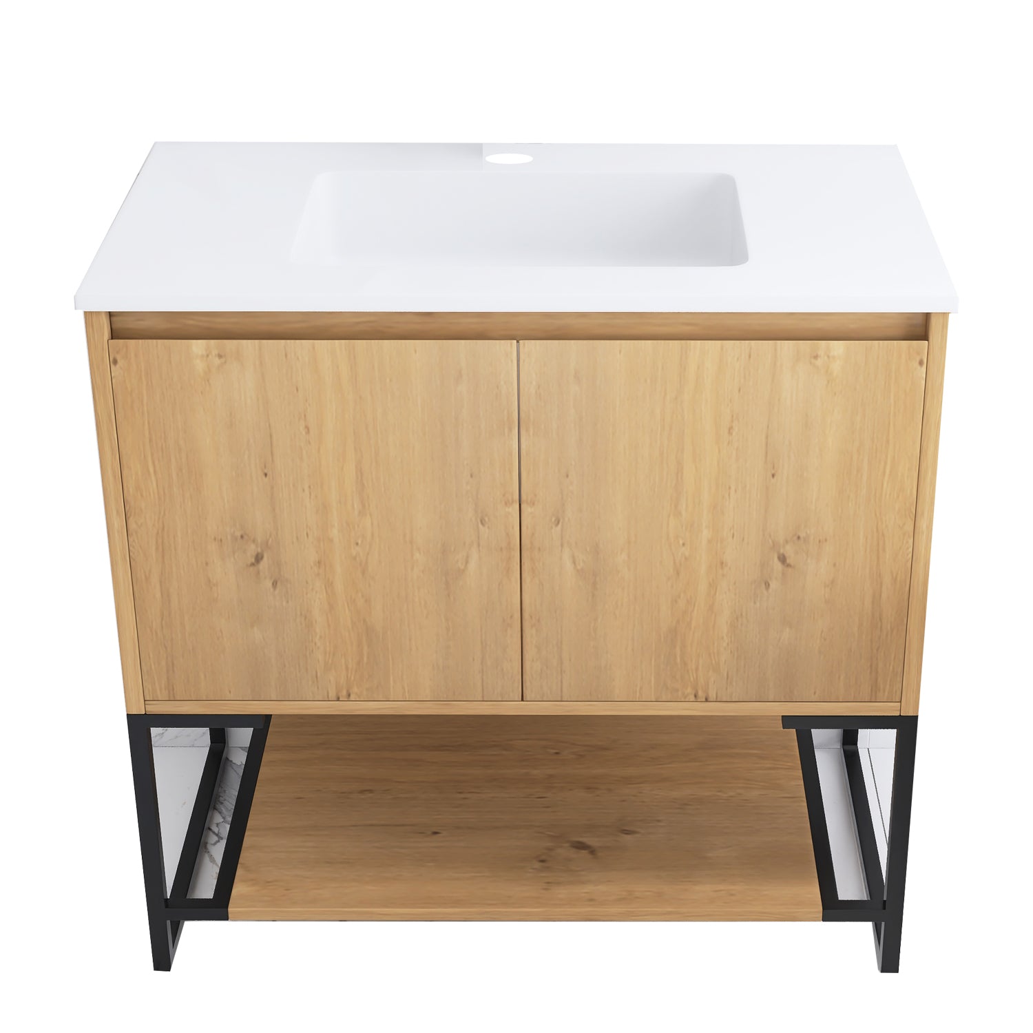36 in. OAK-W Freestanding Bathroom Vanity Set with Integrated Sink