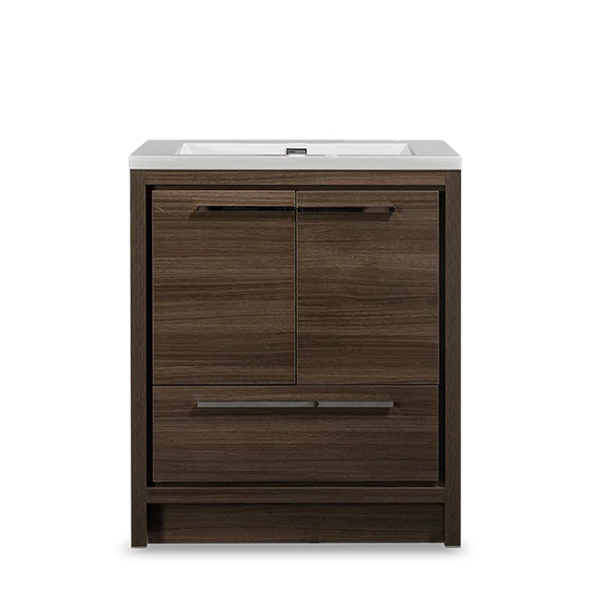 24 in. Freestanding Bathroom Vanity Set in Grey Oak with Integrated Solid Surface Sink