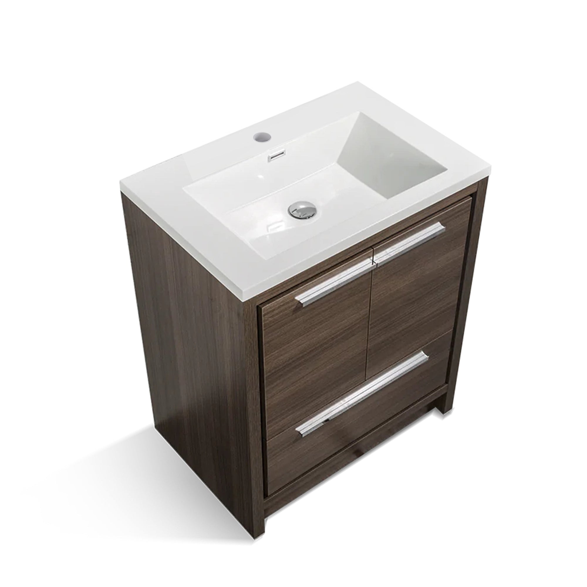 24 in. Freestanding Bathroom Vanity Set in Grey Oak with Integrated Solid Surface Sink