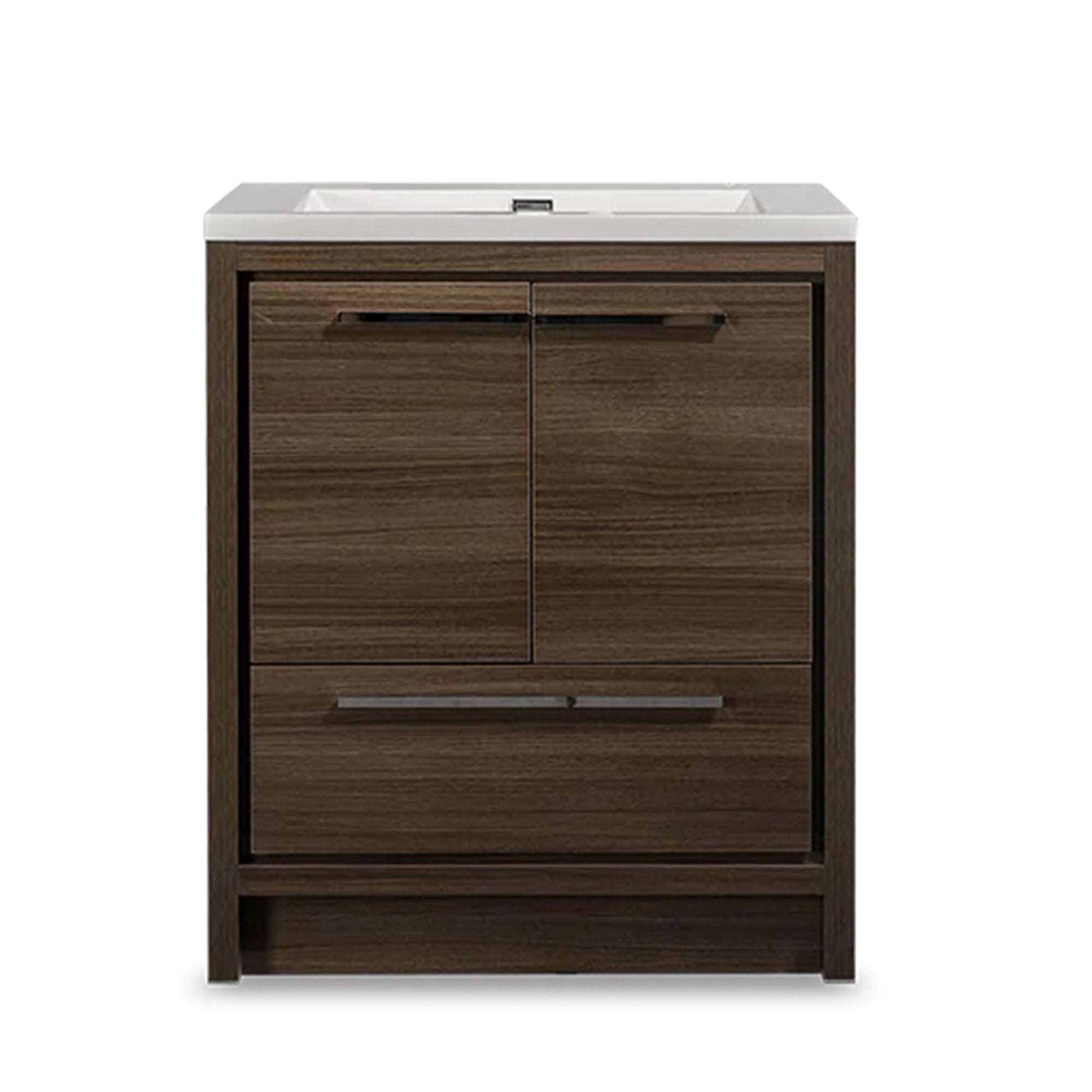 30 in. Freestanding Bathroom Vanity Set in Grey Oak with Integrated Solid Surface Sink