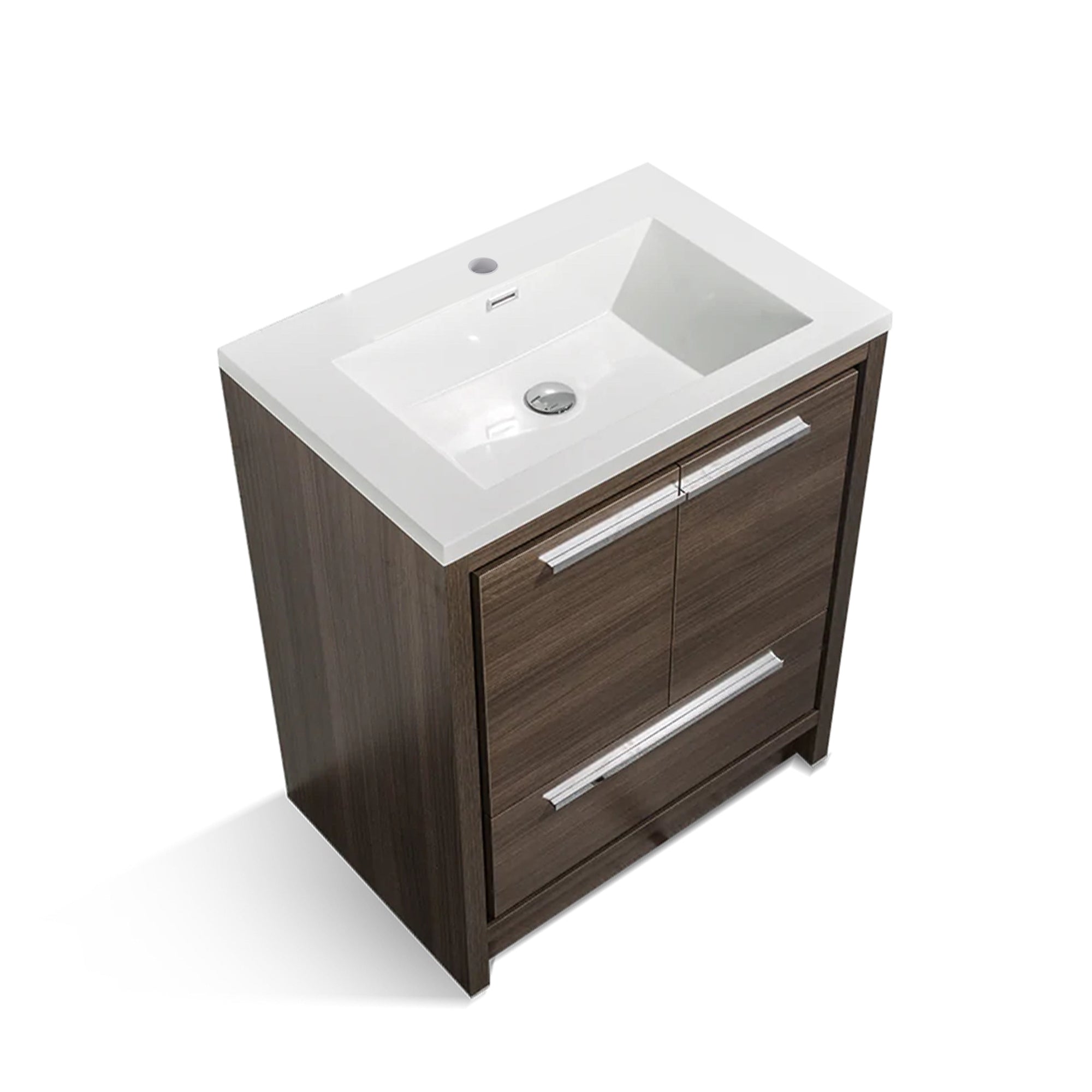 30 in. Freestanding Bathroom Vanity Set in Grey Oak with Integrated Solid Surface Sink