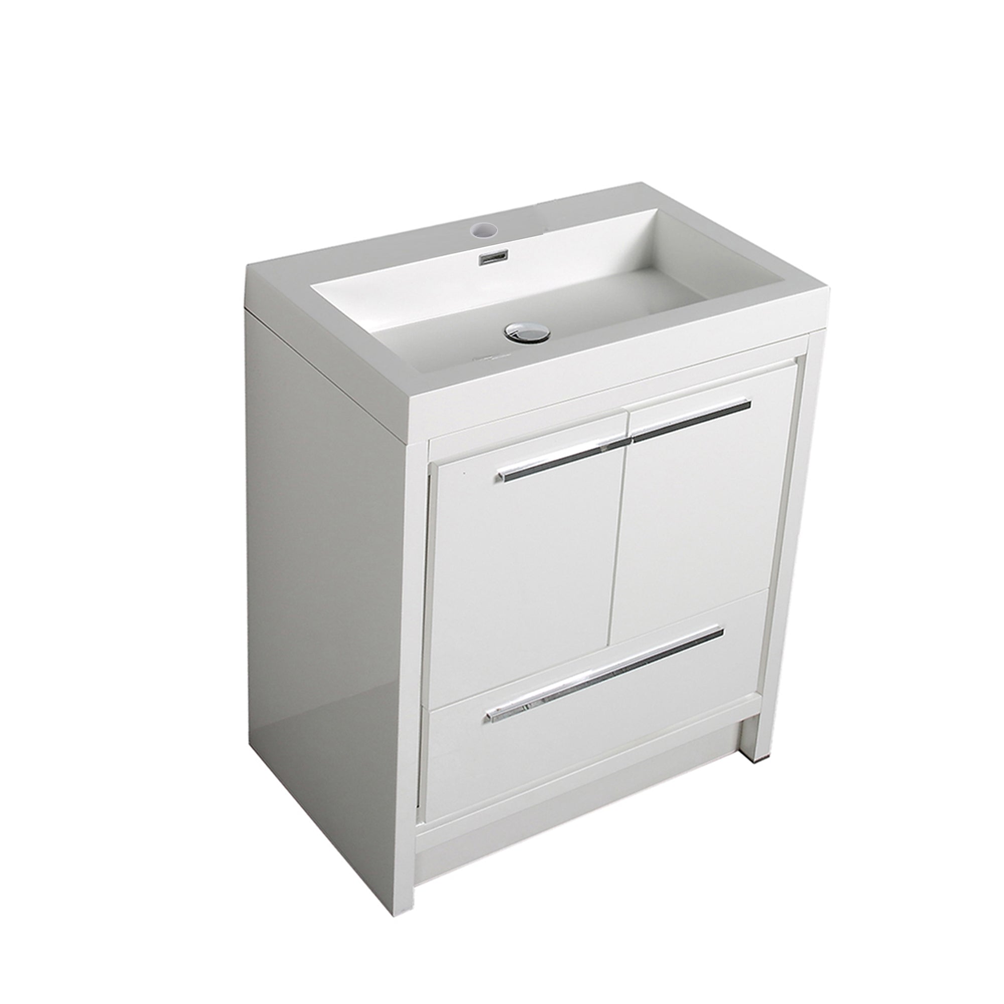 24 in. Freestanding Bathroom Vanity Set in HG-White with Integrated Solid Surface Sink