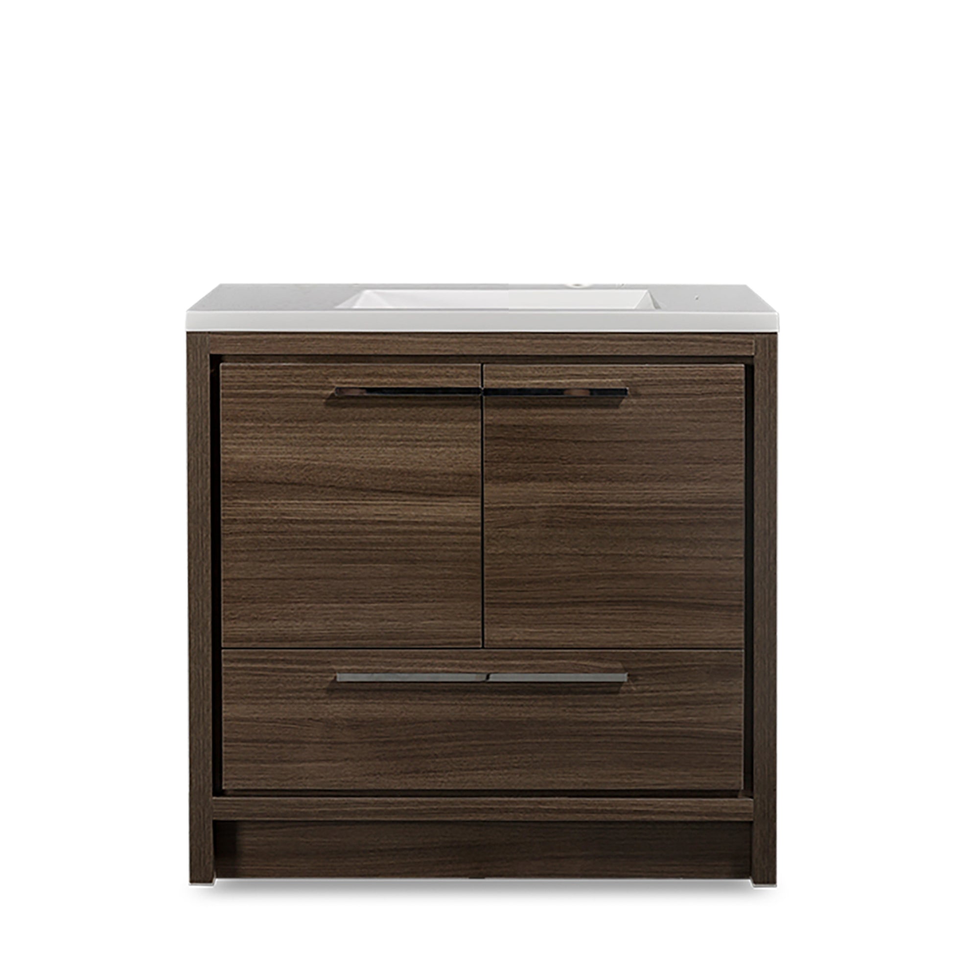 36 in. Freestanding Bathroom Vanity Set in Grey Oak with Integrated Solid Surface Sink
