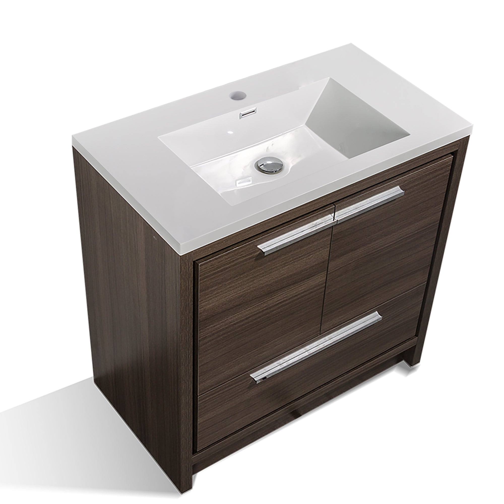 36 in. Freestanding Bathroom Vanity Set in Grey Oak with Integrated Solid Surface Sink