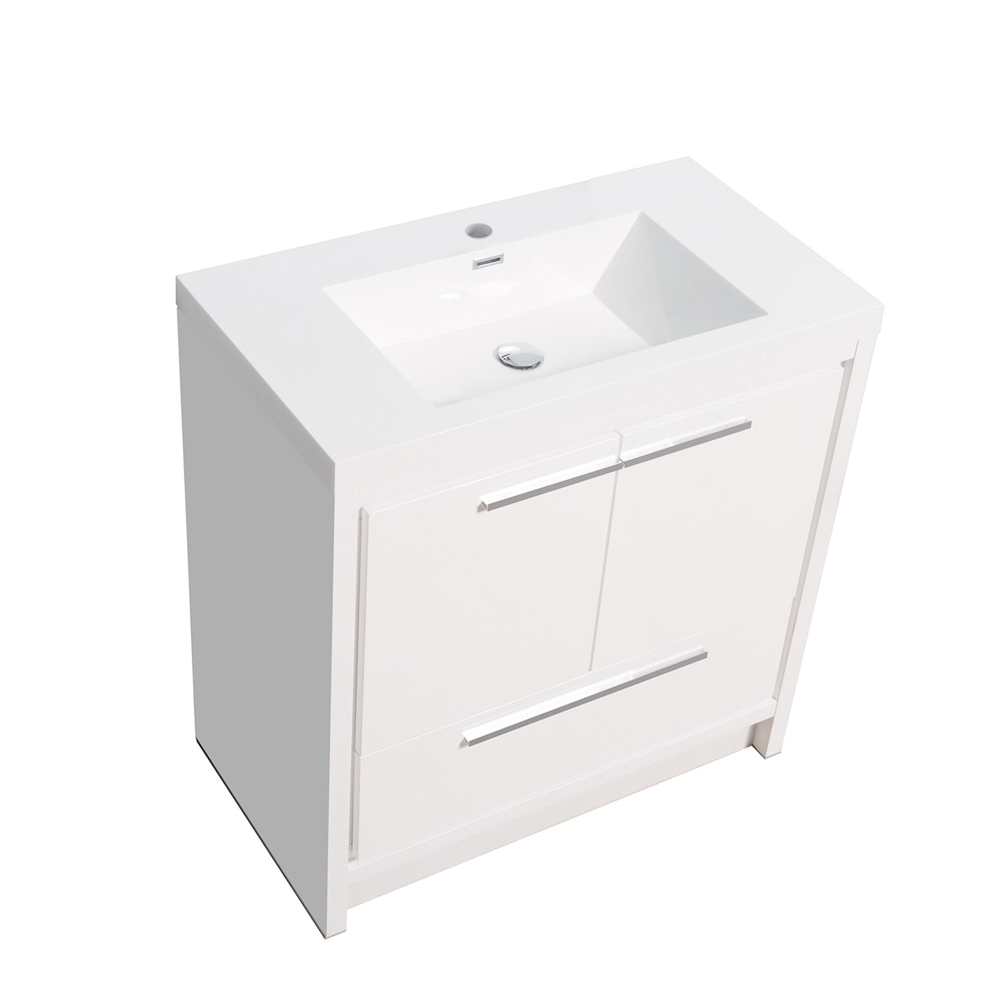 36 in. Freestanding Bathroom Vanity Set in HG-White with Integrated Solid Surface Sink