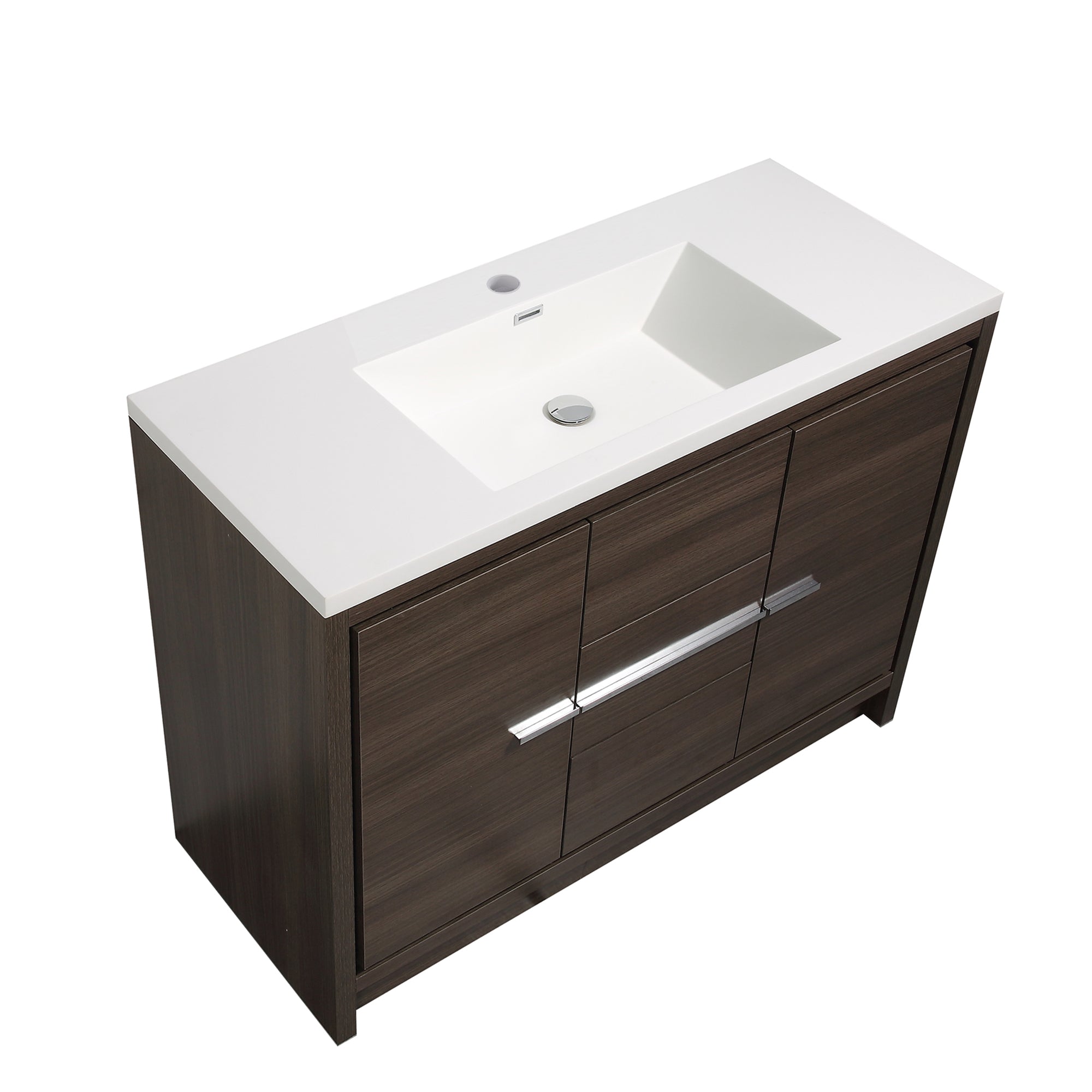 48 in. Freestanding Bathroom Vanity Set in Grey Oak with Integrated Solid Surface Sink