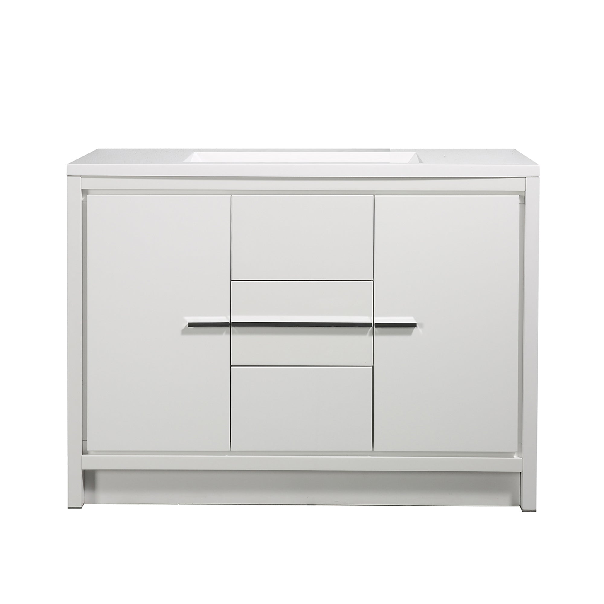 48 in. Freestanding Bathroom Vanity Set in HG-White with Integrated Solid Surface Sink