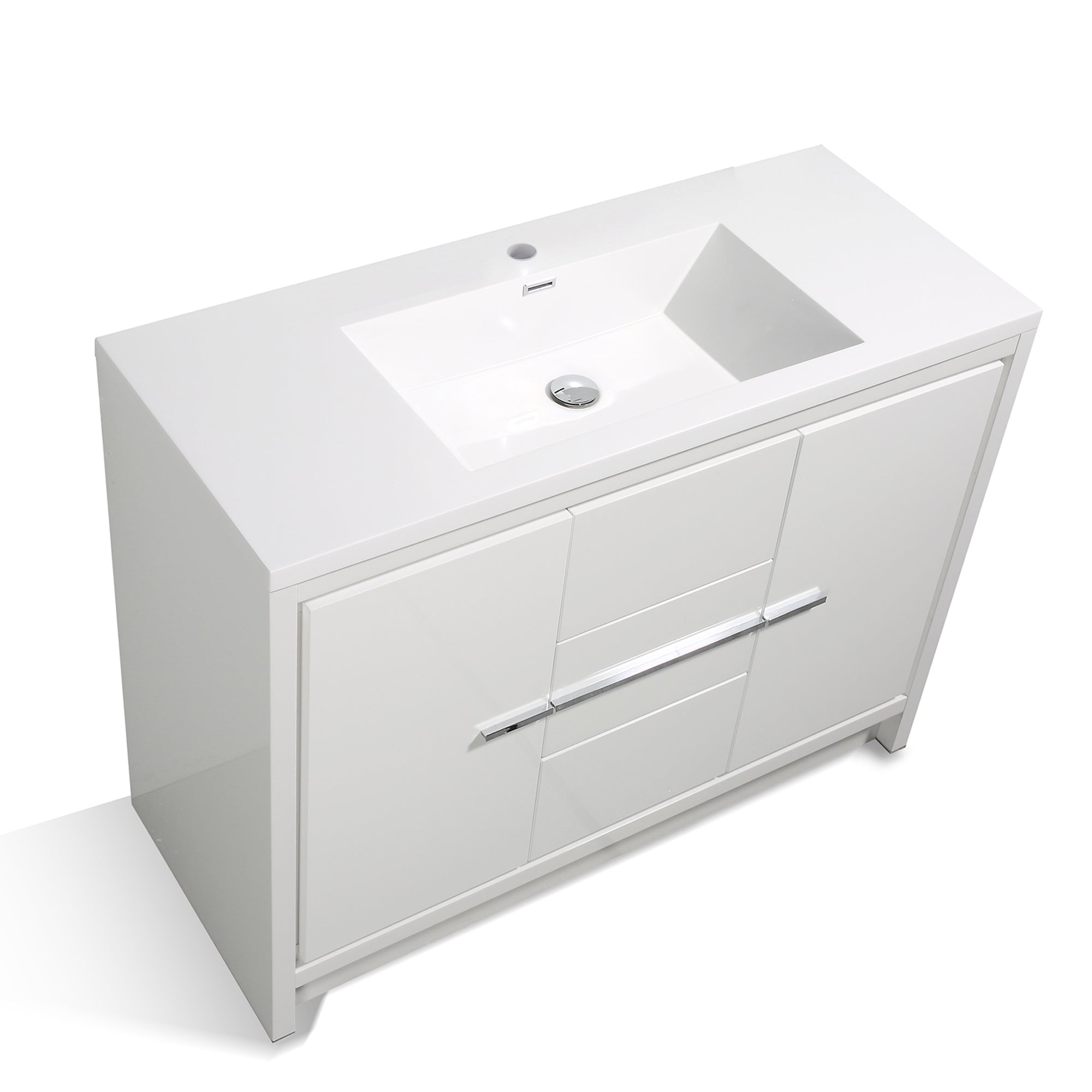 48 in. Freestanding Bathroom Vanity Set in HG-White with Integrated Solid Surface Sink