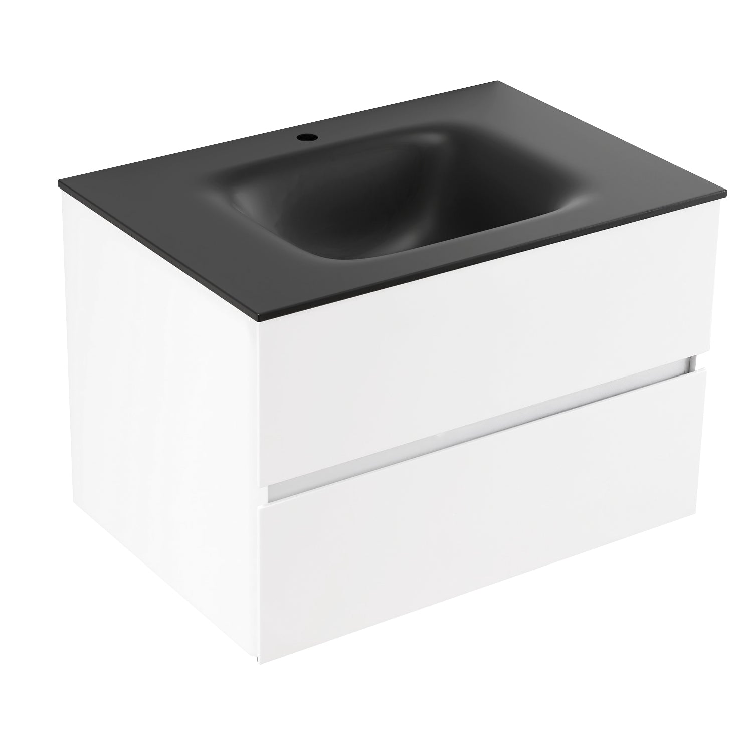 30 in. Wall-Mounted Bathroom Vanity Set in White with Black Quartz Top and Integrated Sink