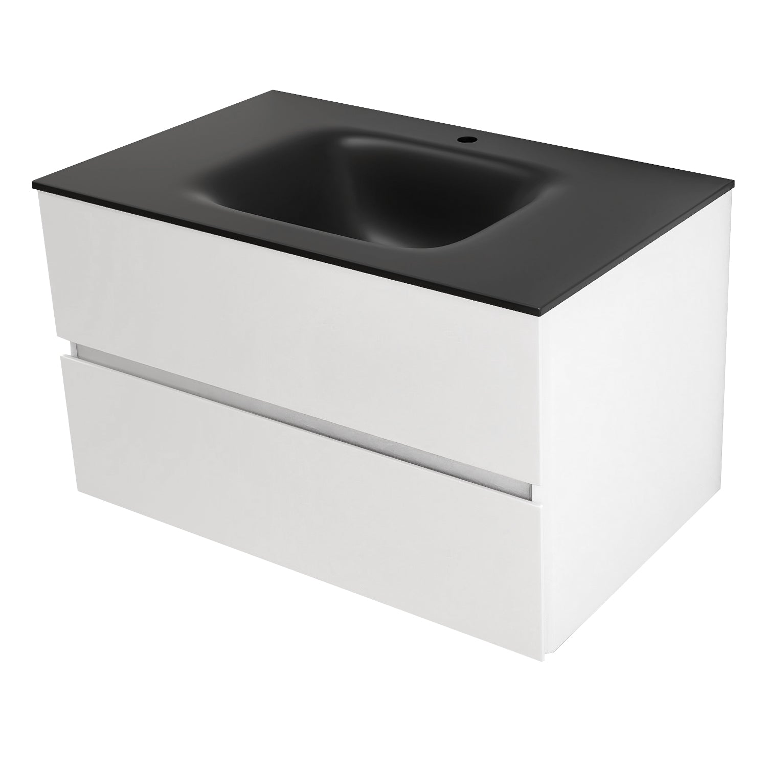 34 in. Wall-Mounted Bathroom Vanity Set in White with Black Quartz Top and Integrated Sink