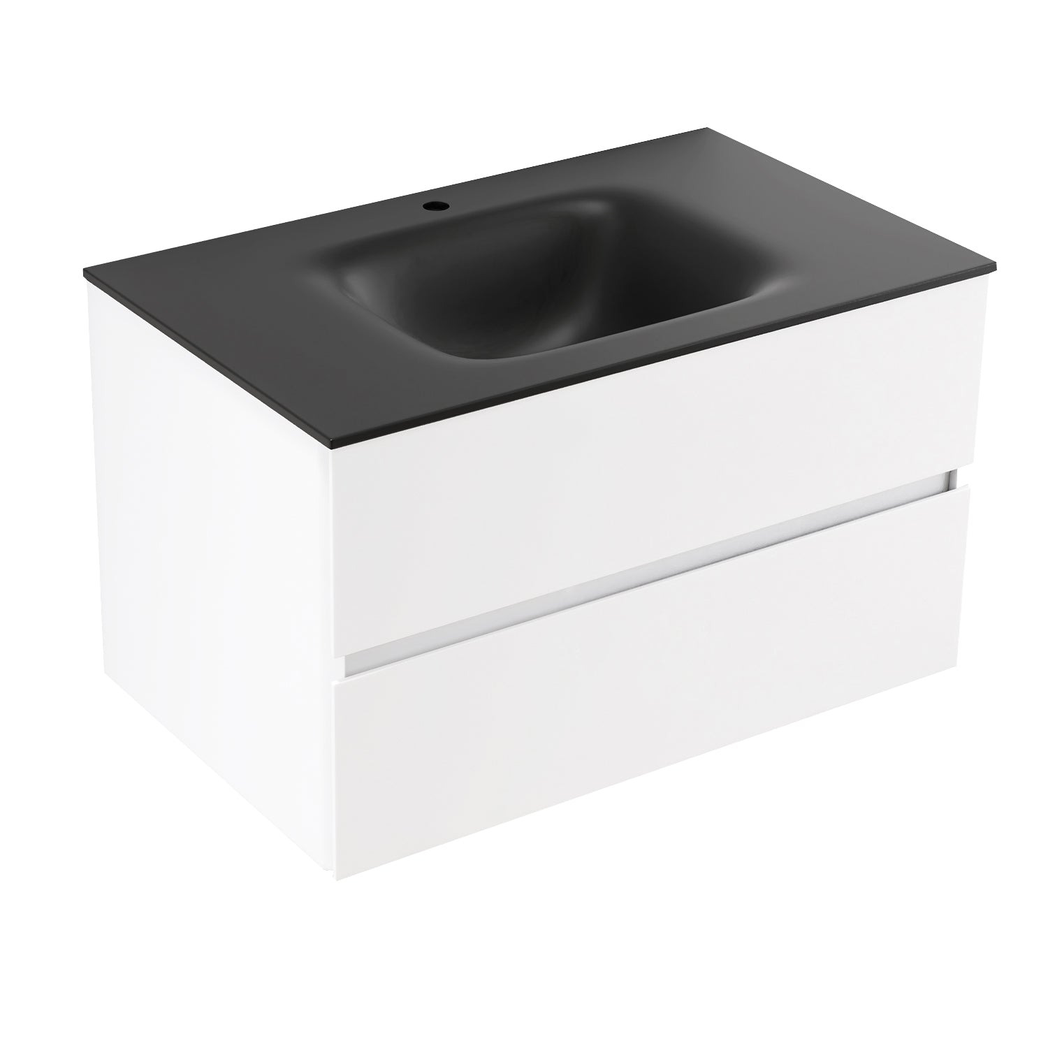 34 in. Wall-Mounted Bathroom Vanity Set in White with Black Quartz Top and Integrated Sink