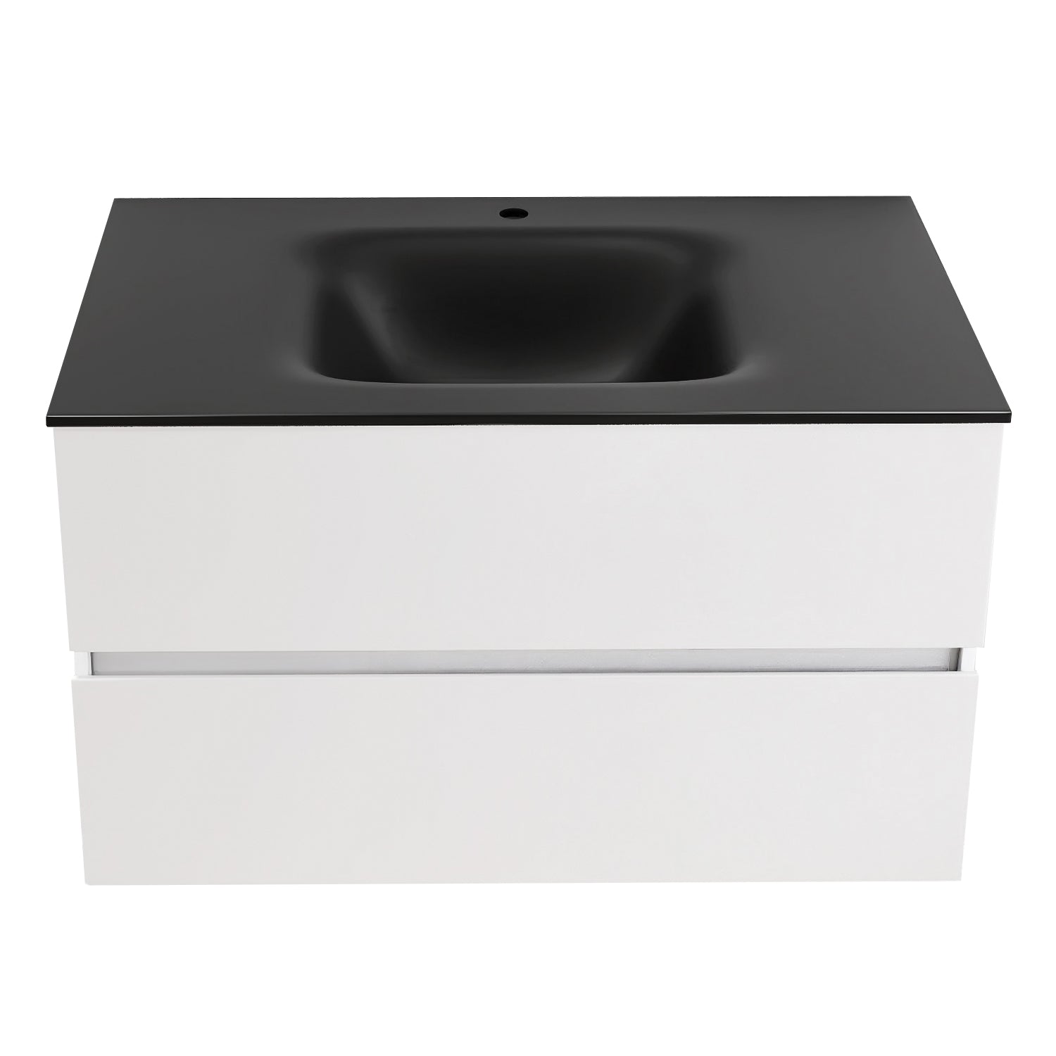 34 in. Wall-Mounted Bathroom Vanity Set in White with Black Quartz Top and Integrated Sink