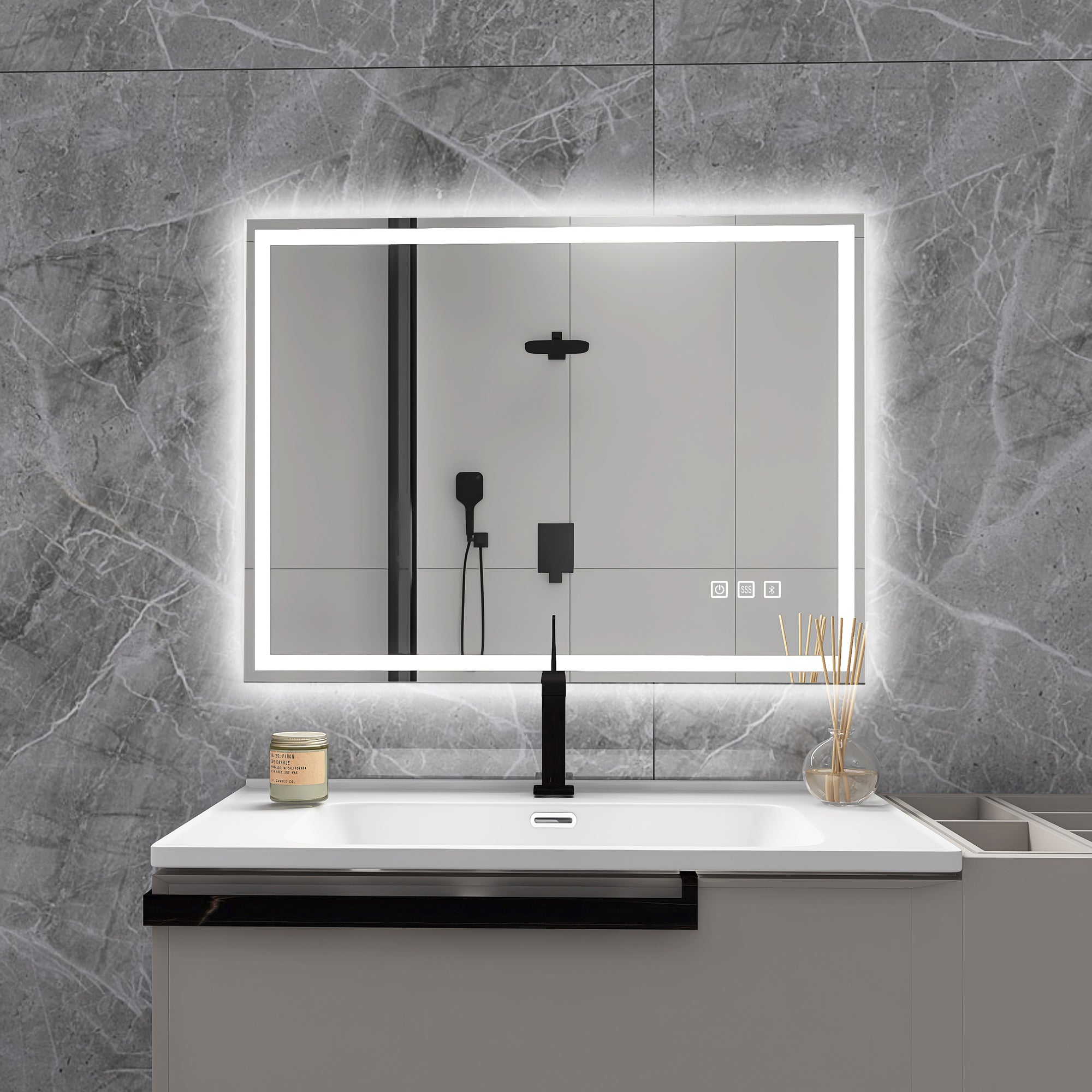 3015-2432 Rectangular Frameless Anti-Fog Multi-functional Wall-Mount LED Bathroom Vanity Mirror