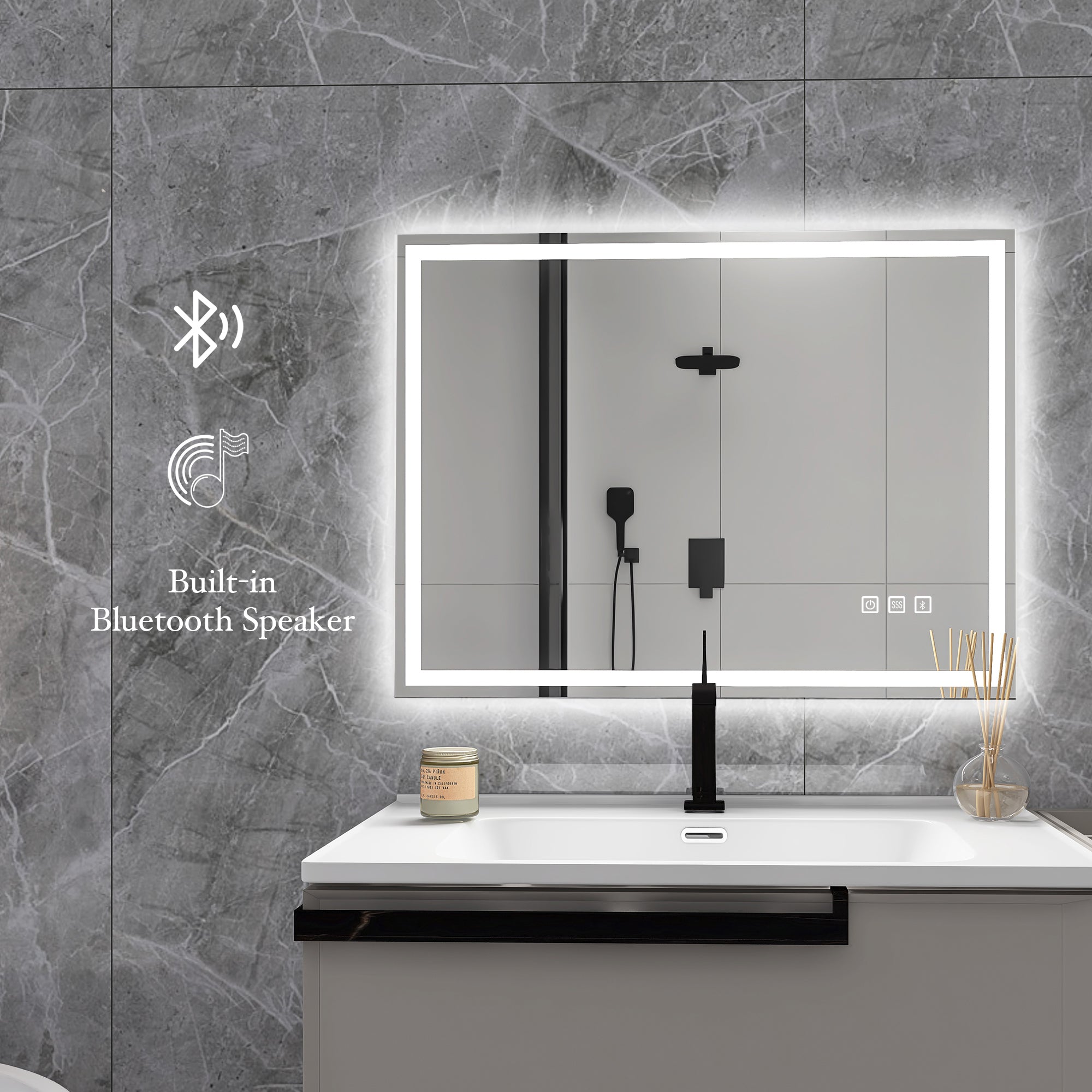 3015-2432 Rectangular Frameless Anti-Fog Multi-functional Wall-Mount LED Bathroom Vanity Mirror