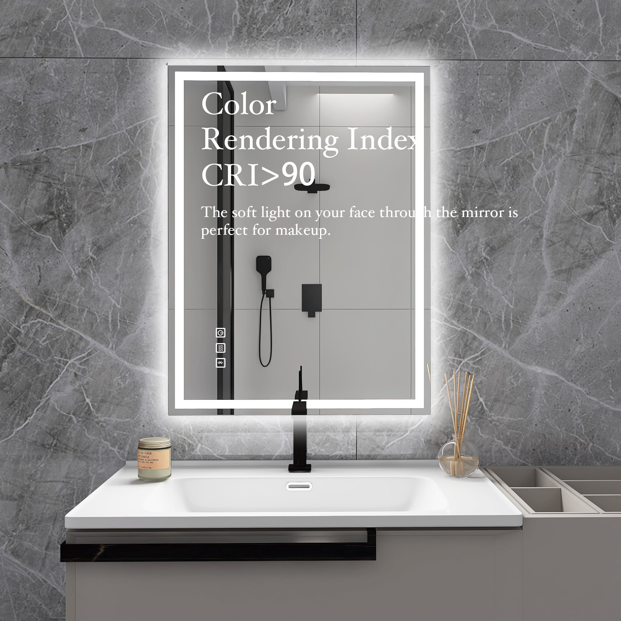 3015-2432 Rectangular Frameless Anti-Fog Multi-functional Wall-Mount LED Bathroom Vanity Mirror