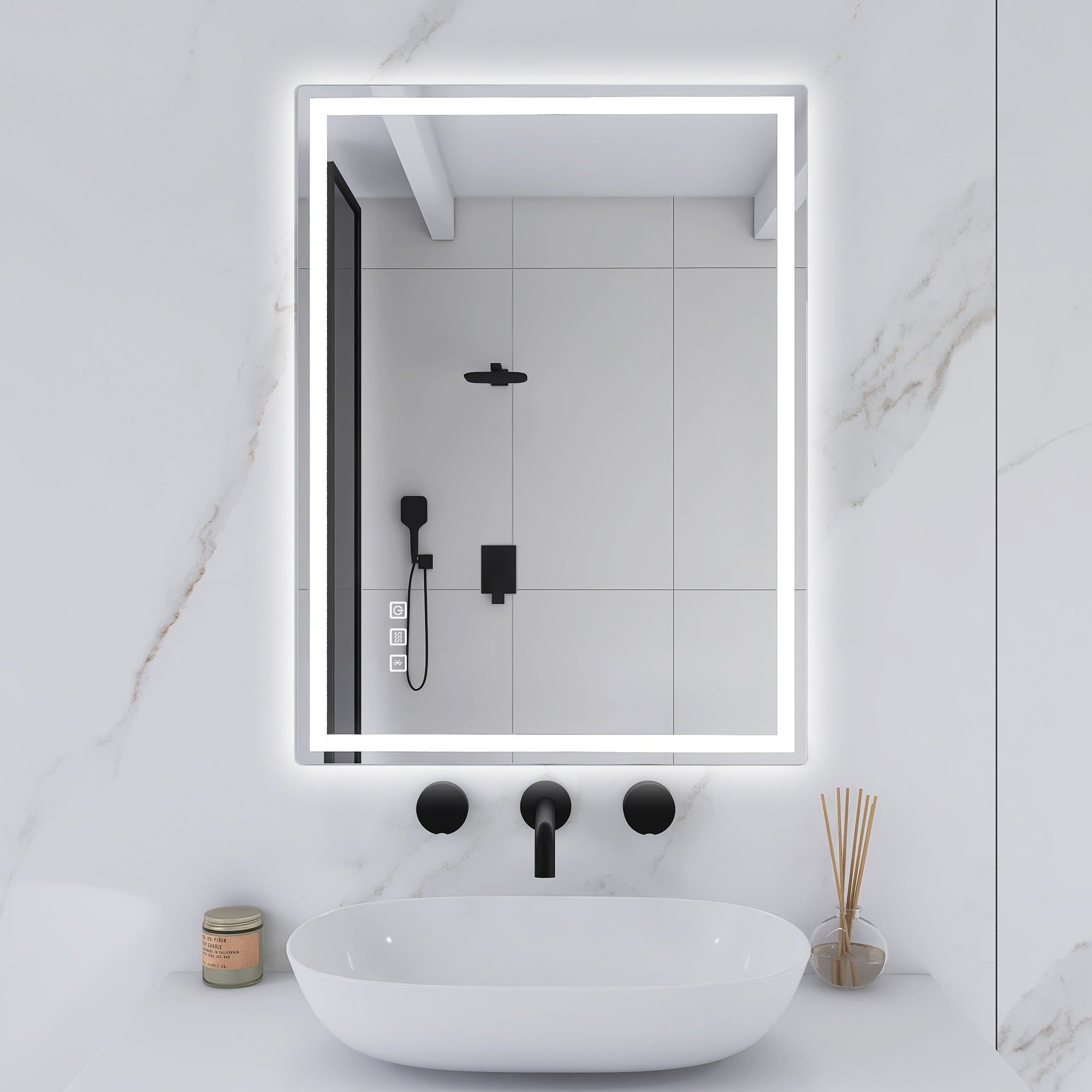 3015-2836 Rectangular Frameless Anti-Fog Multi-functional Wall-Mount LED Bathroom Vanity Mirror