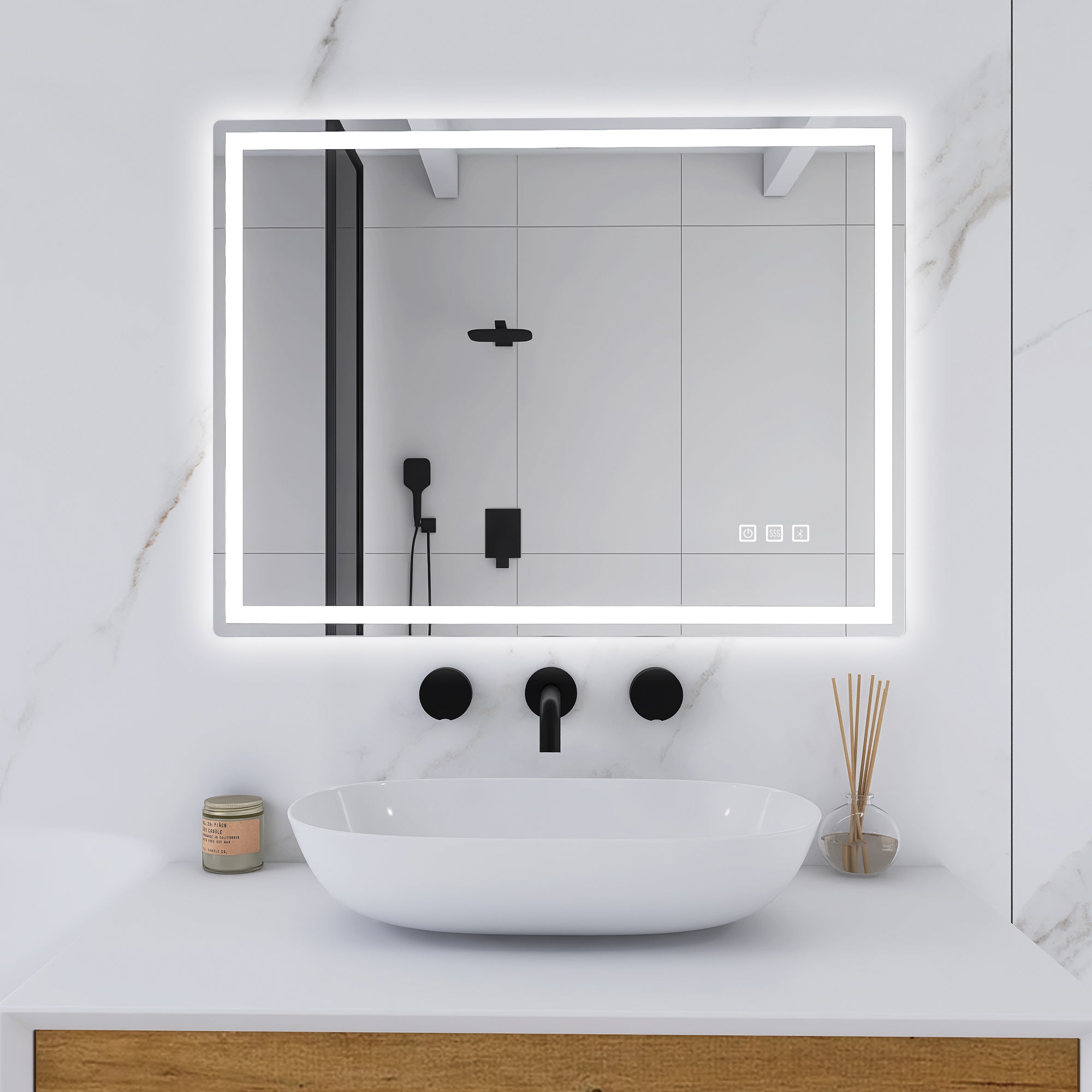 3015-2836 Rectangular Frameless Anti-Fog Multi-functional Wall-Mount LED Bathroom Vanity Mirror