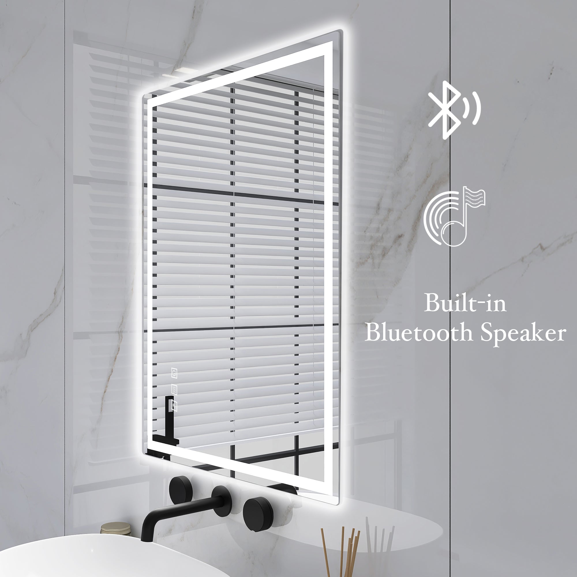3015-2836 Rectangular Frameless Anti-Fog Multi-functional Wall-Mount LED Bathroom Vanity Mirror