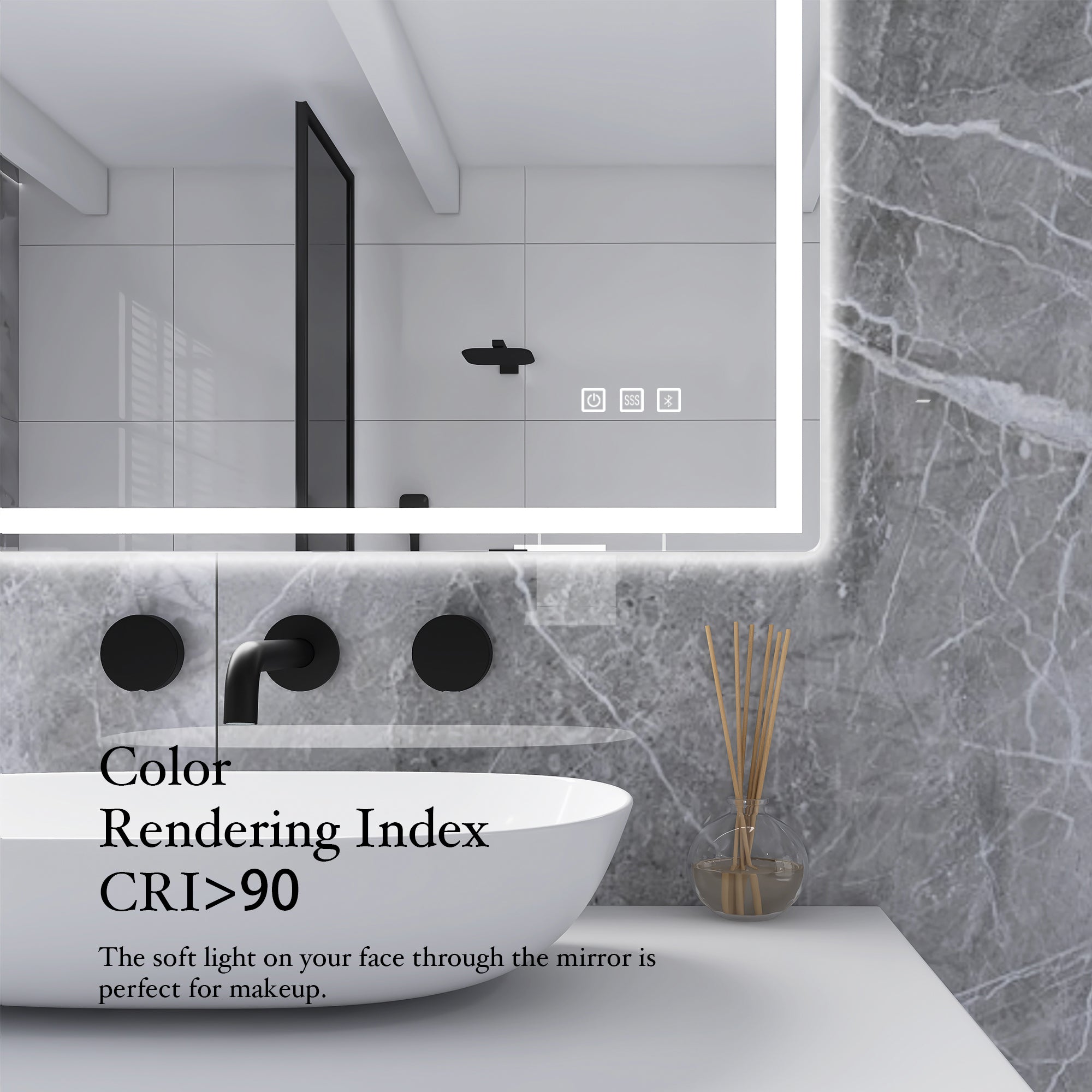 3015-2836 Rectangular Frameless Anti-Fog Multi-functional Wall-Mount LED Bathroom Vanity Mirror
