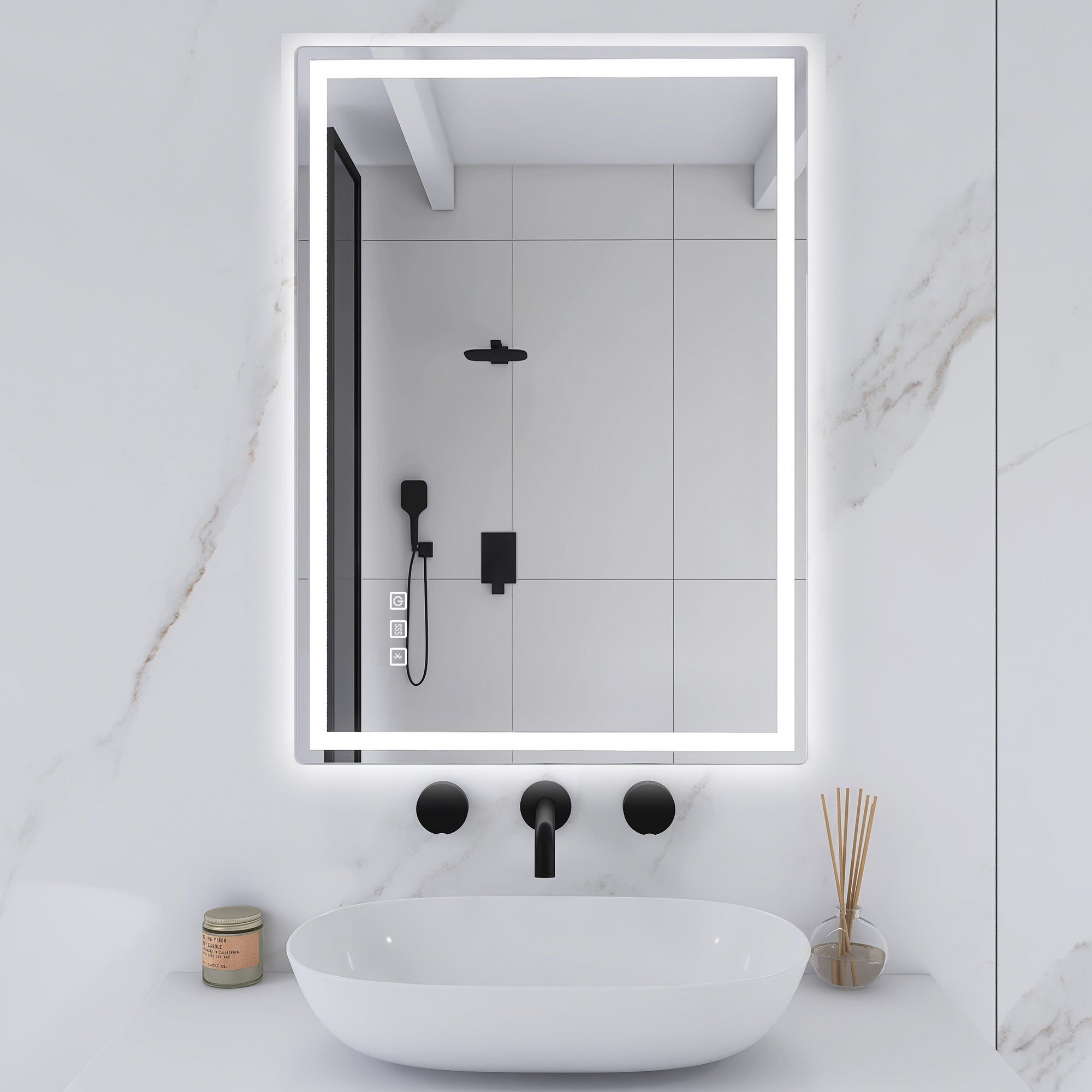 3015-2840 Rectangular Frameless Anti-Fog Multi-functional Wall-Mount LED Bathroom Vanity Mirror