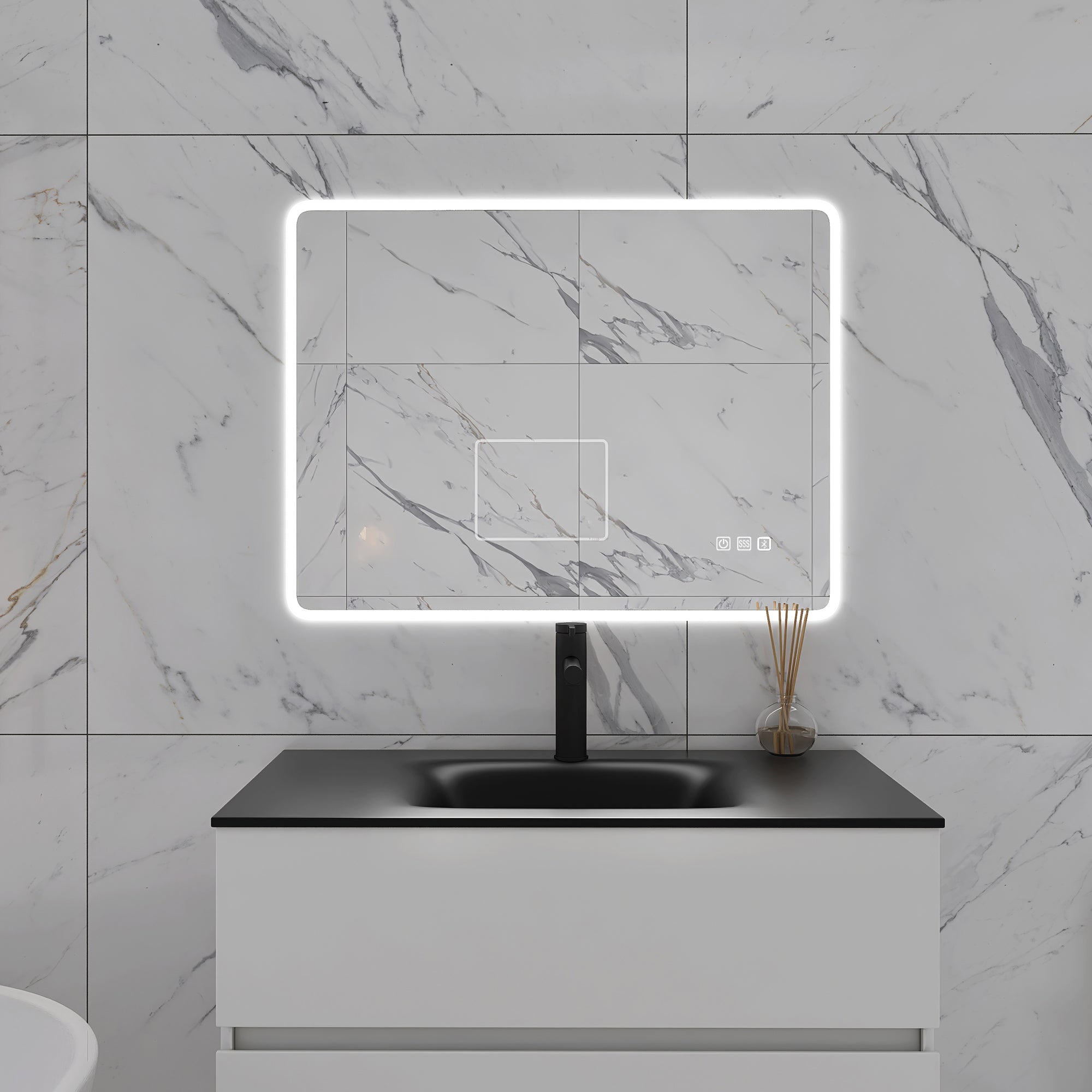 3224 Rectangular Wall-Mounted Dimmable LED Bathroom Vanity Mirror with Defogger and Bluetooth Music Speaker