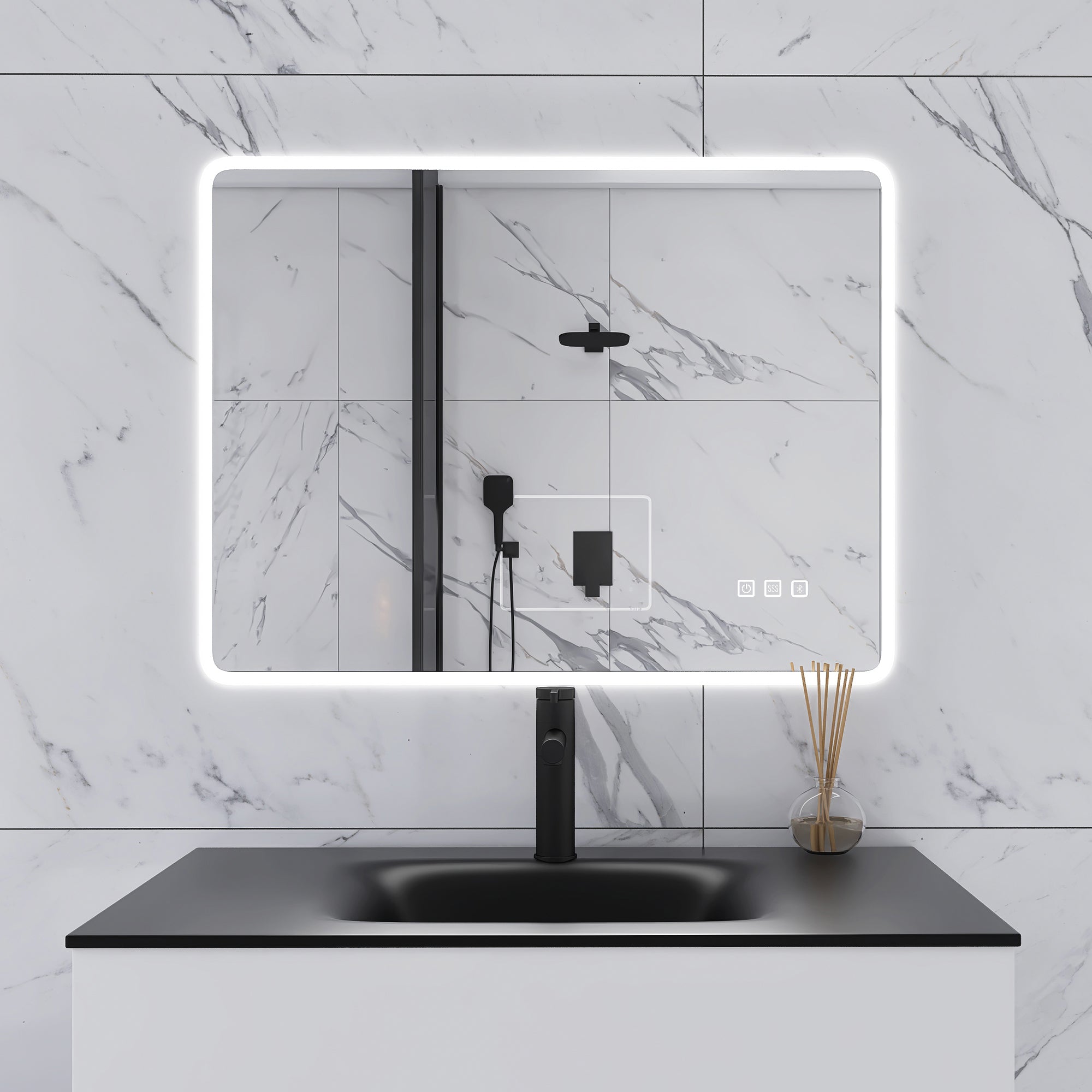 3224 Rectangular Wall-Mounted Dimmable LED Bathroom Vanity Mirror with Defogger and Bluetooth Music Speaker