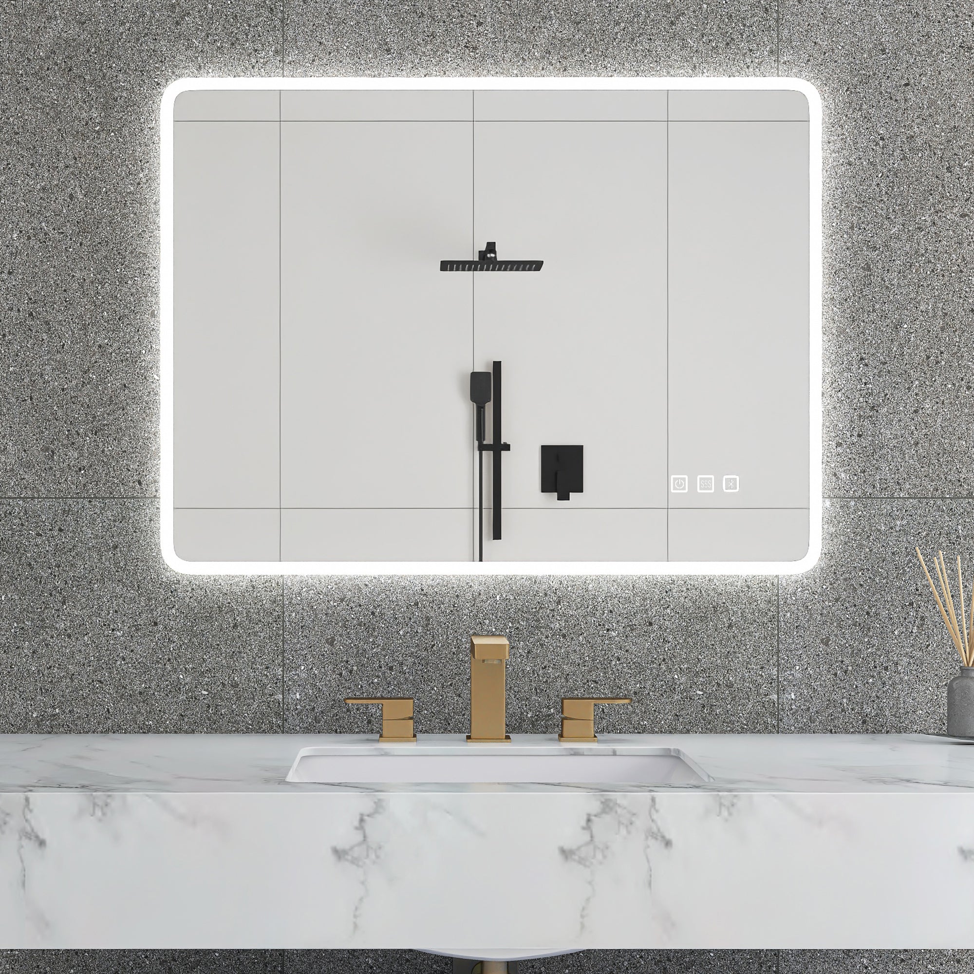 3224 Rectangular Wall-Mounted Dimmable LED Bathroom Vanity Mirror with Defogger and Bluetooth Music Speaker