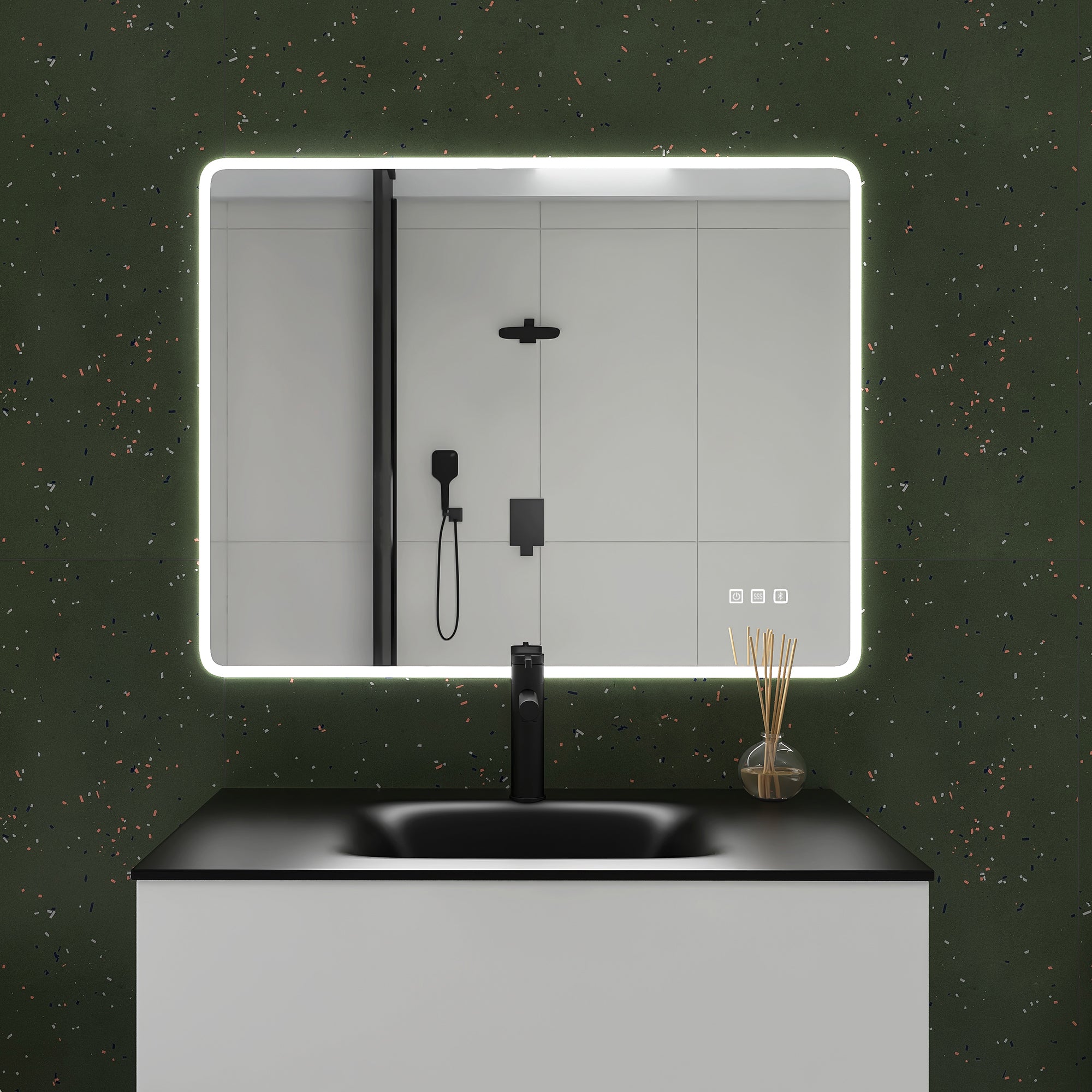 2836 Rectangular Wall-Mounted Dimmable LED Bathroom Vanity Mirror with Defogger and Bluetooth Music Speaker